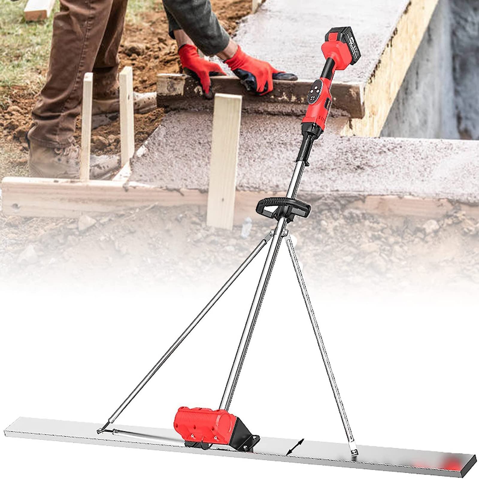 48V Battery Powered Concrete Vibratory Finishing Tool - 3000-6000 RPM Brushless Motor, 6000mAh for Smooth Leveling & Screeding | Perfect for Driveways, Floors & Patios