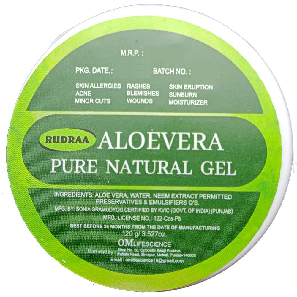 Rudraa Aloe Vera & Neem Extract Skin Gel for Face & Hair | Hydrating, Moisturizing, Soothing Gel for Dry Skin & Scalp Care | 120g Multipurpose Beauty Gel for Sunburn Relief, Hair Growth & Daily Skincare