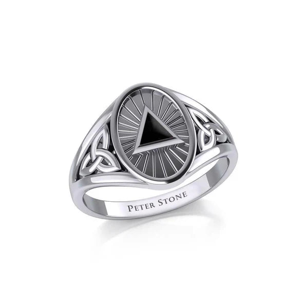 Celtic Trinity Knot Sterling Silver AA Recovery Ring with Inlaid Symbol - Meaningful Jewelry for Sobriety & Spiritual Protection - Perfect for 12-Step Programs, Addiction Recovery Gifts, and Irish Heritage Celebrations
