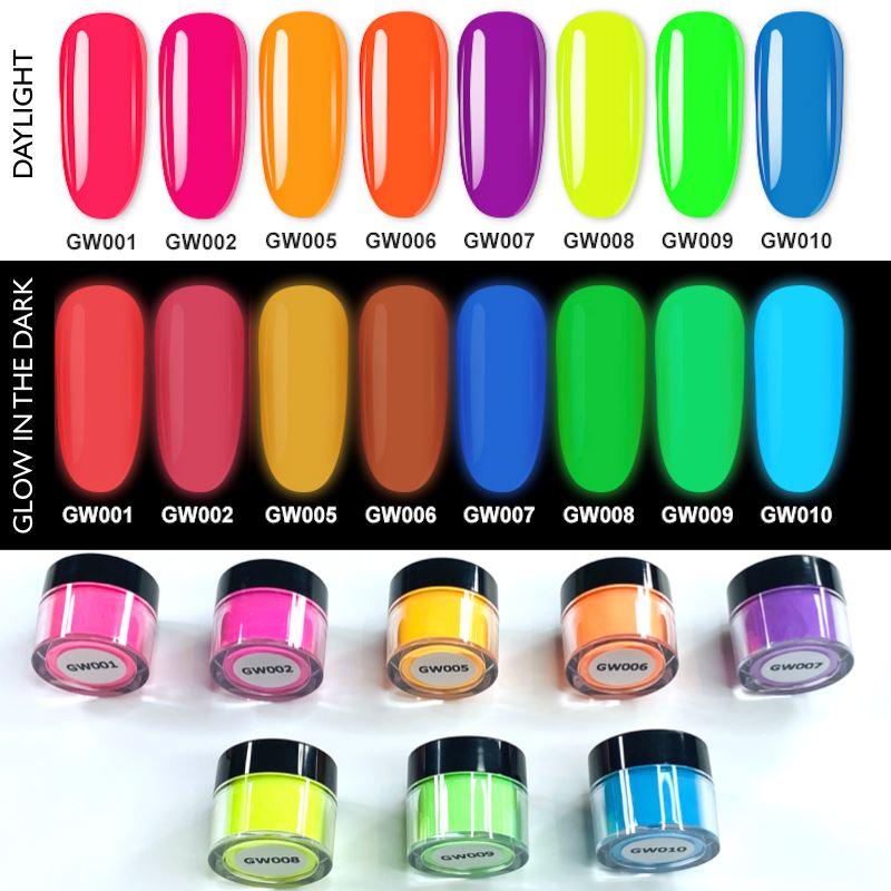 Glow in the Dark Acrylic Nail Powder Set - UV Reactive Nail Art Supplies for Party & Night Out Manicures