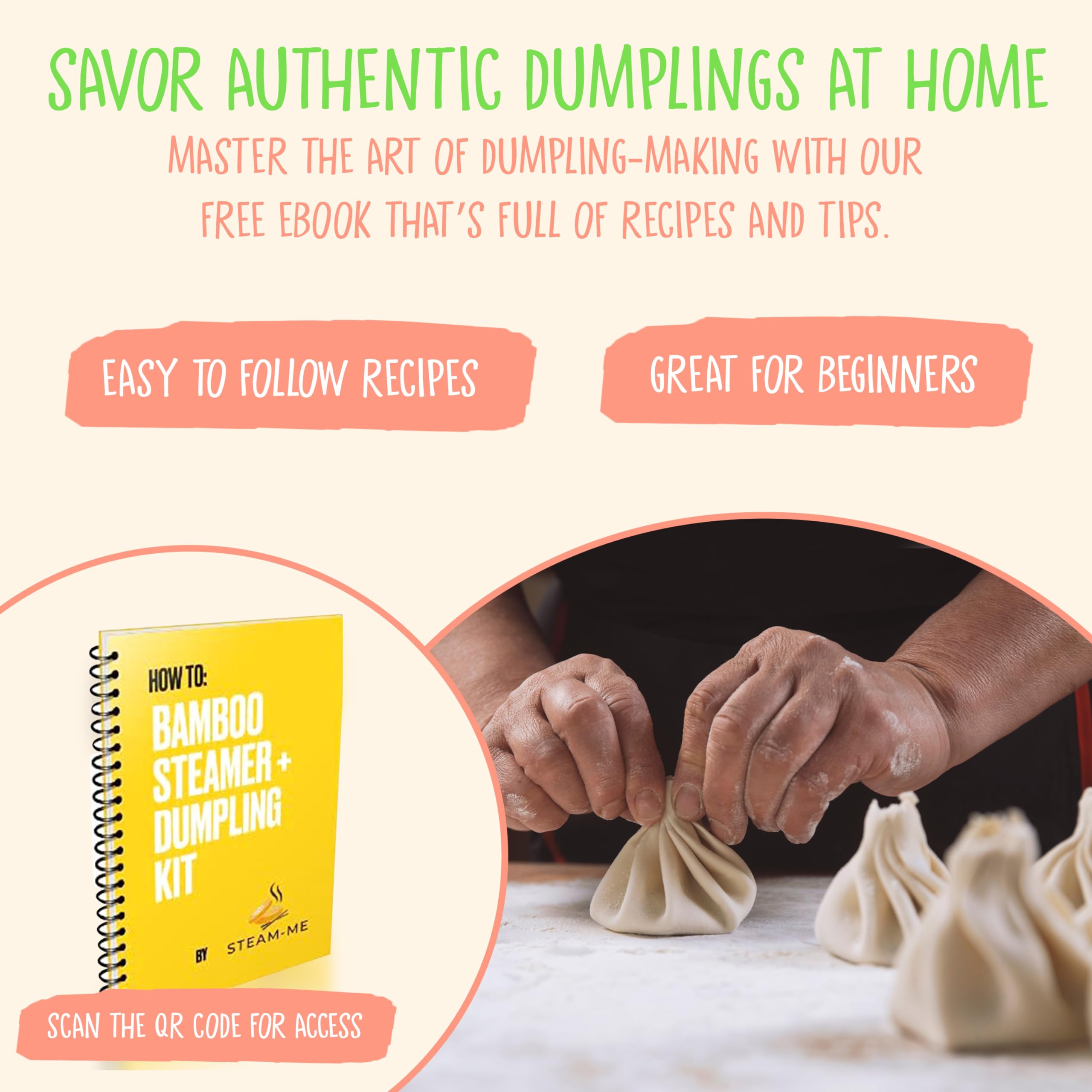 10 Inch Bamboo Steamer Basket with Steamer Ring - Perfect for Dumplings, Bao Buns, Dim Sum & More - Includes 2 Dumpling Molds, 40 Liners & Accessories - Ideal for Asian Cooking, Home Kitchen & Healthy Meal Prep
