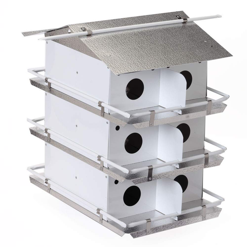 Purple Martin Bird House by Birds Choice - Coates Original 3-Story Design with 12 Rooms, Easy Assembly, Medium Size, White/Grey - Perfect for Backyard Bird Watching & Nature Lovers