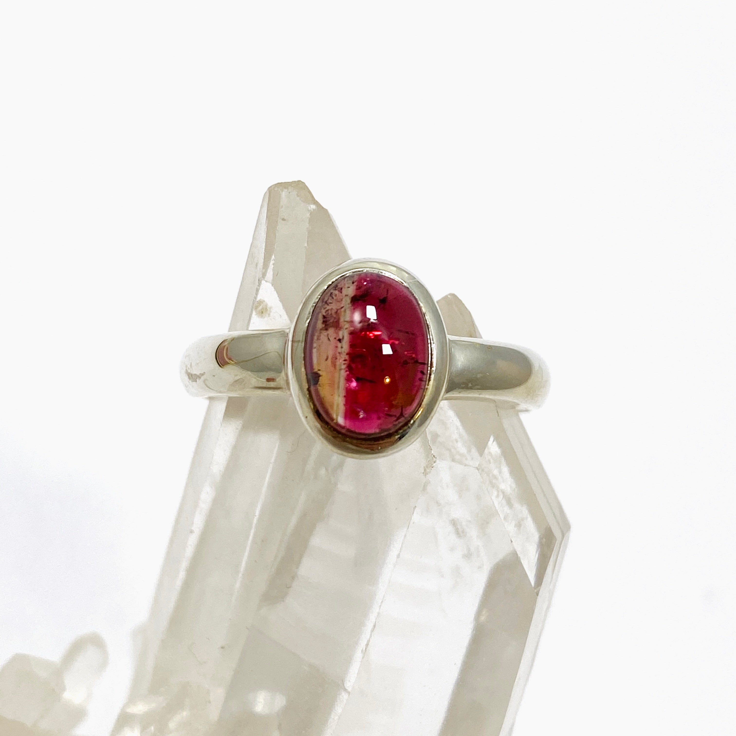 Pink Tourmaline Oval Cabochon Ring - Size 7.5 - PRGJ734 - Elegant Jewelry for Women, Perfect for Weddings, Parties & Special Occasions