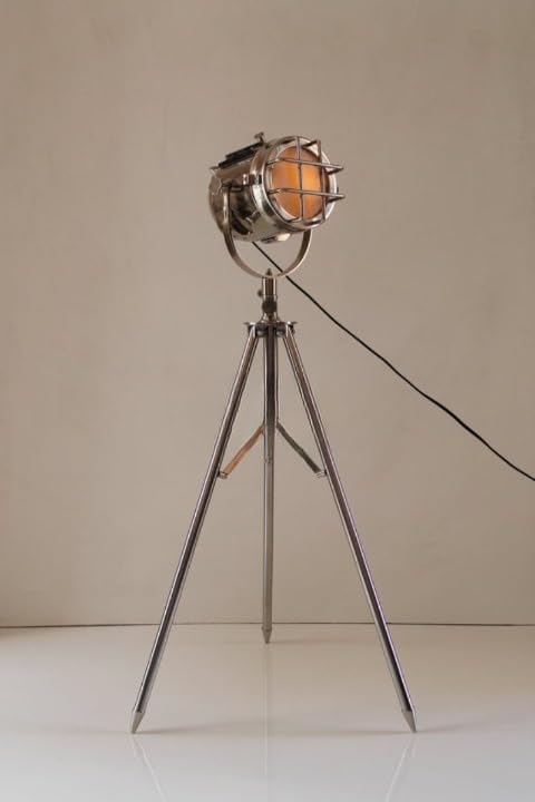 Vintage 1980s Chrome Studio Designer Floor Lamp with Metal Tripod Stand - Adjustable Searchlight for Home Office, Living Room & Reading Nook Lighting