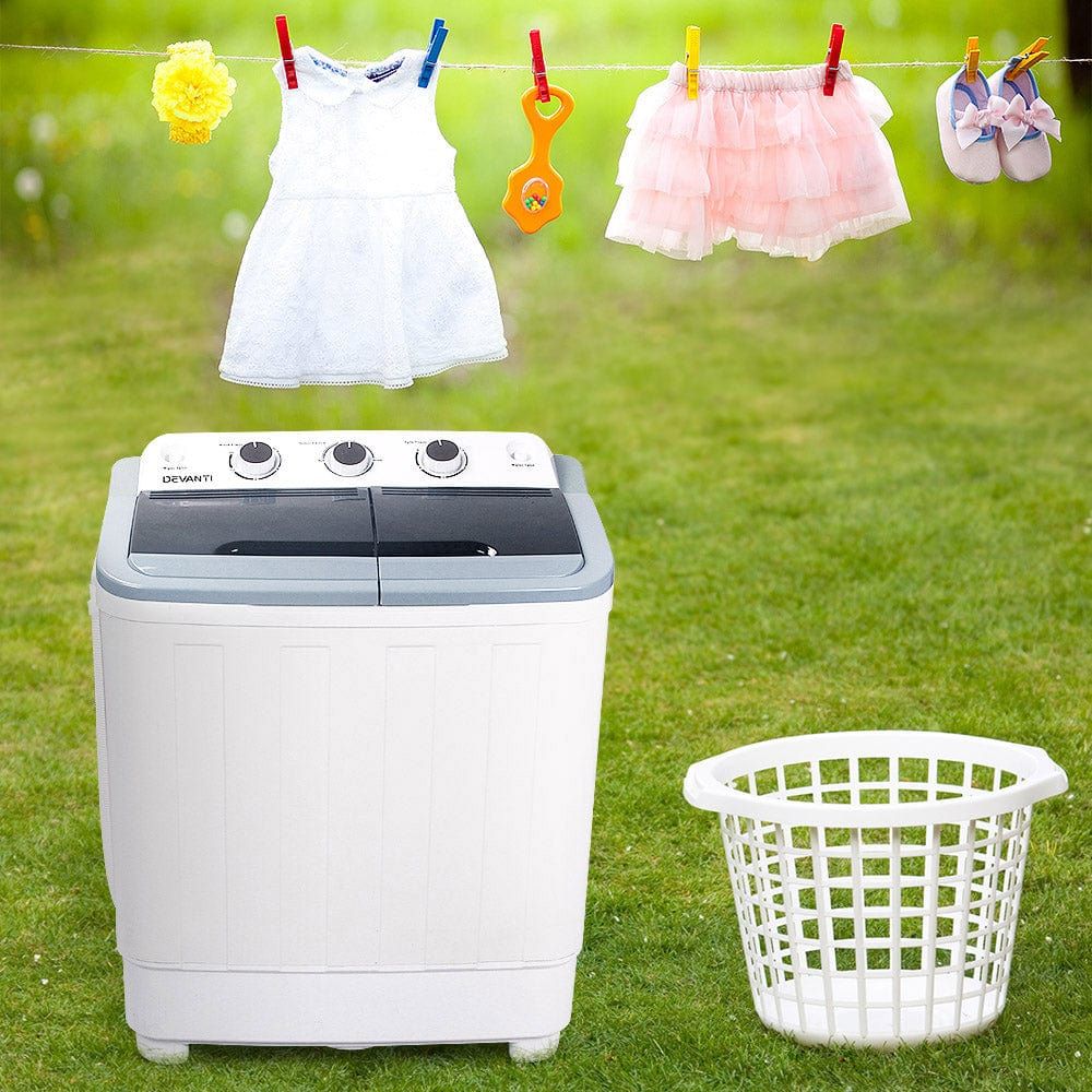 Devanti 5KG Compact Portable Washing Machine - White | Lightweight Laundry Solution for Apartments, Dorms, RVs & Camping