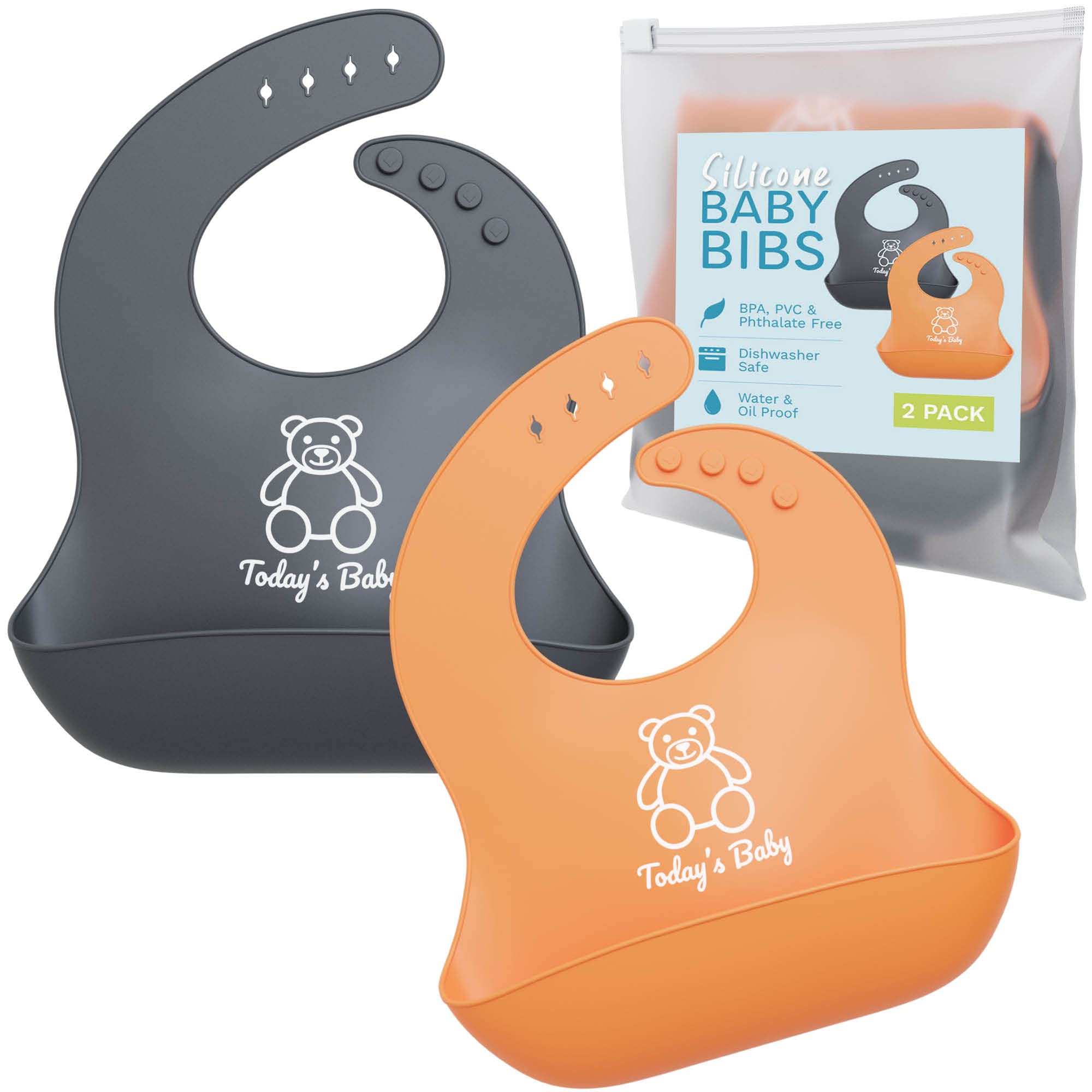 Baby Silicone Bibs with Food Catcher - 2 Pack Unisex for Mealtime