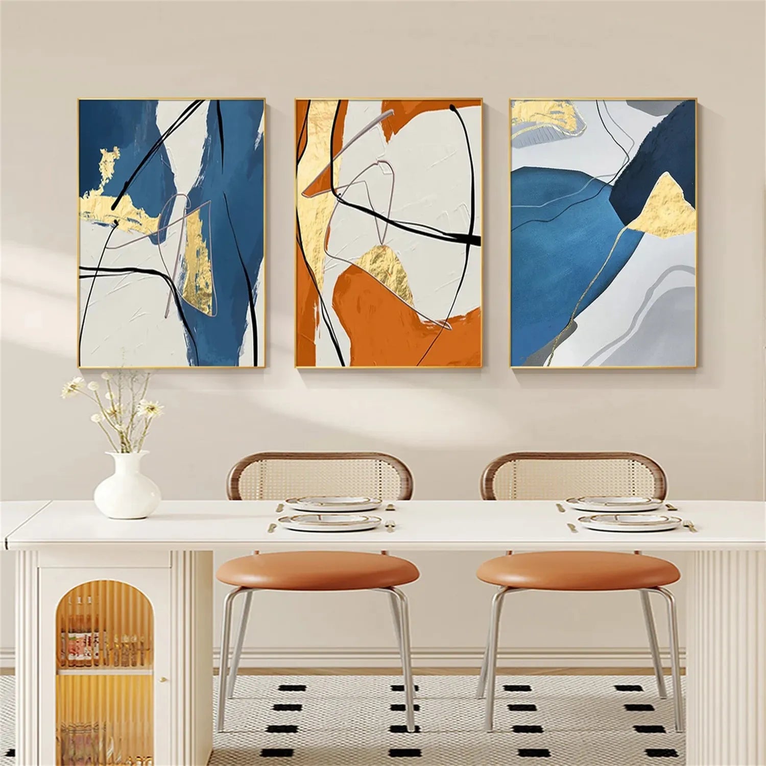 Abstract Wall Art Set of 3 - Modern Canvas Paintings for Living Room Decor | #AB224 | Perfect for Home, Office & Gift Giving