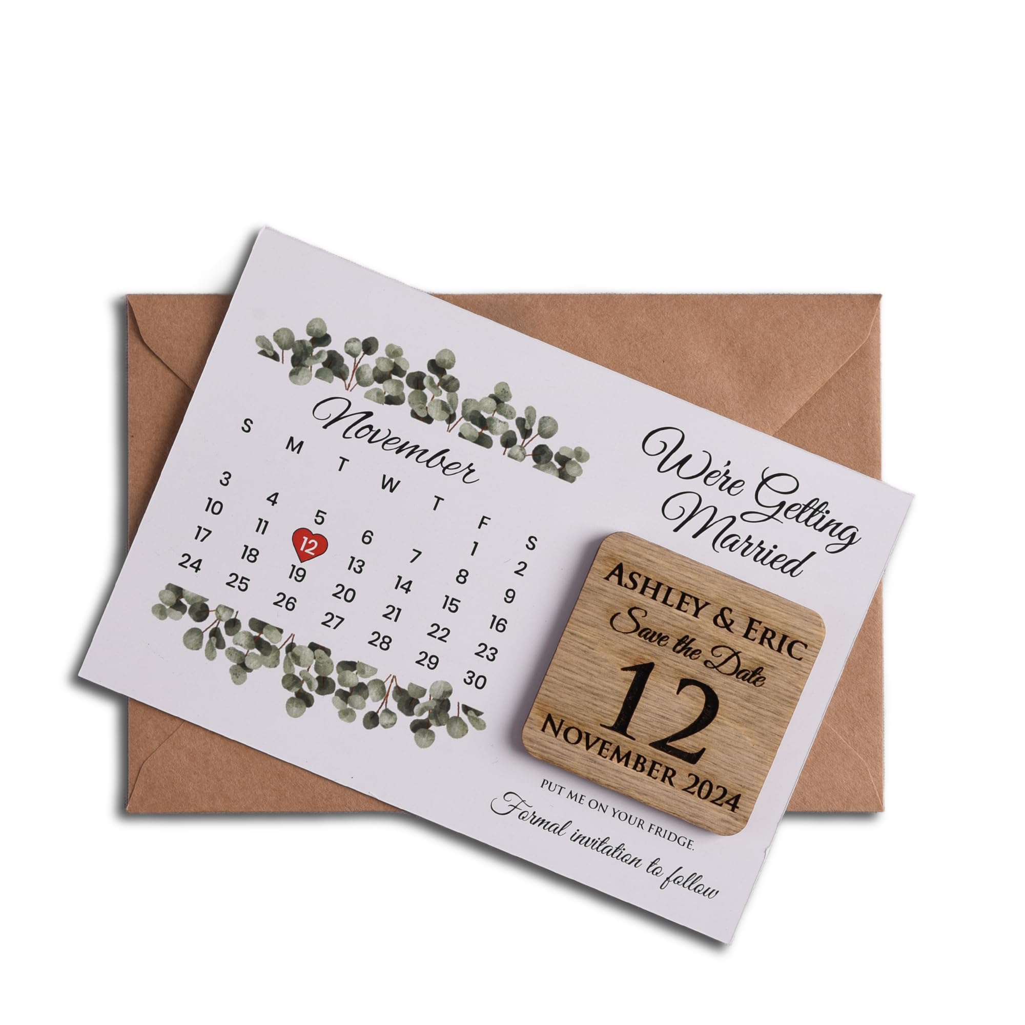 Customizable Save the Date Calendar Cards with Wooden Magnets | Personalized Wedding Favors Set | Includes Kraft Envelopes & Clear Labels | 5 Color Options | Perfect for Weddings, Anniversaries & Special Events