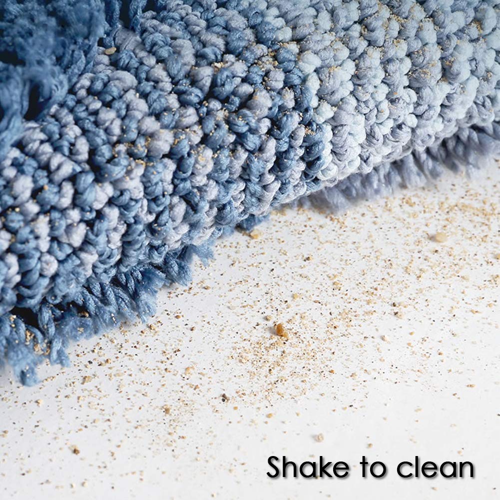 Tiita Non-Slip Bath Rugs 24x36 Inch - Ultra Absorbent Shaggy Microfiber Bathroom Mat, Machine Washable Blue Striped Shower Rug for Wet Floors - Perfect for Bathroom, Spa & Vanity Areas