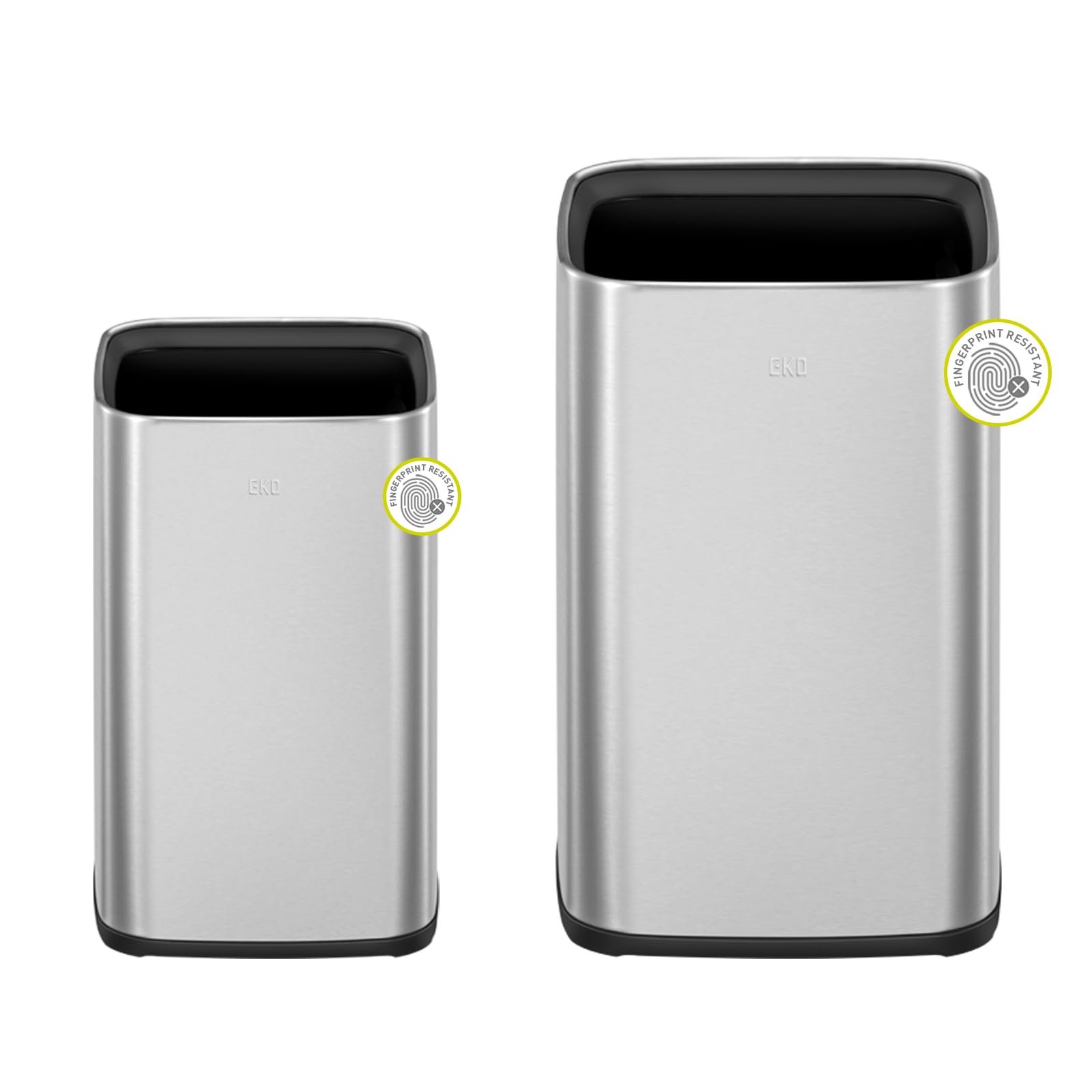 EKO 2-Pack Stainless Steel Open Top Trash Can with Removable Inner Basket - 1.8 & 3.2 Gallon Square Small Garbage Bin Combo for Kitchen, Bathroom, Office & Home Use - Perfect for Waste Disposal & Recycling Organization