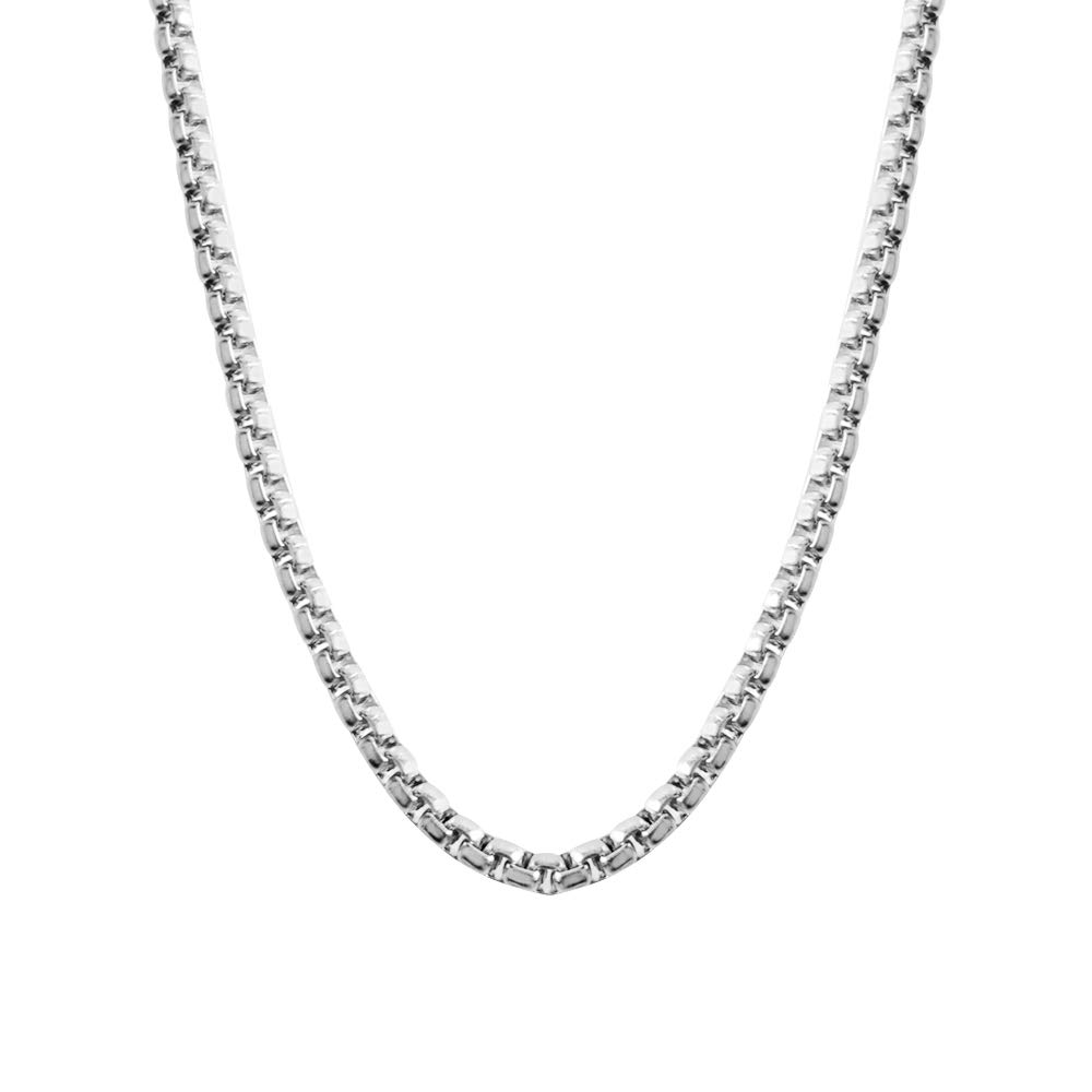 14K White Gold Rolo Chain Necklace for Women & Men - 3mm Round Box Chain with Lobster Clasp - Durable Solid Plated Jewelry Gift for Anniversary, Wedding & Everyday Wear (22 Inches)