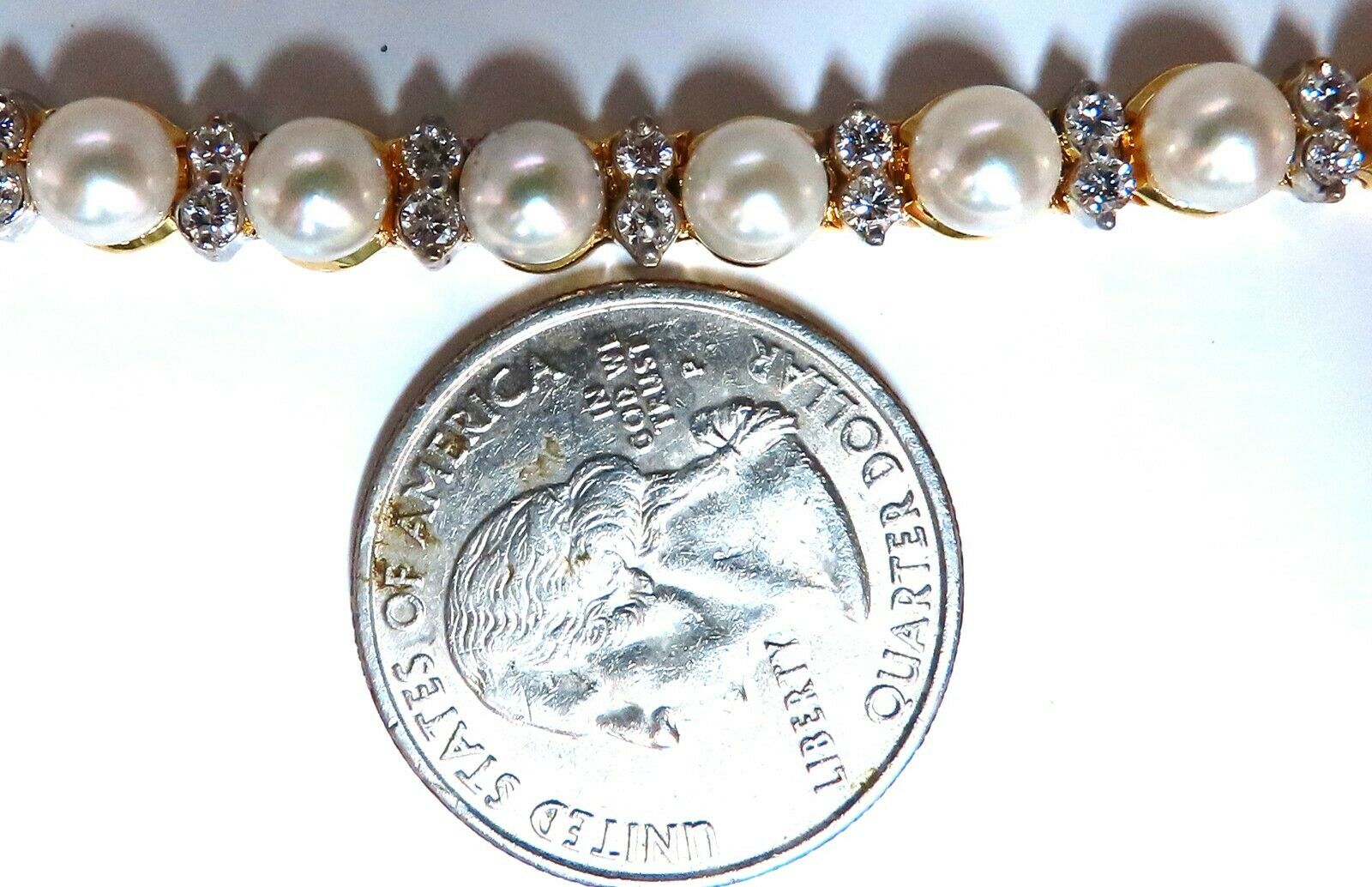 3.03 Carat Natural Akoya Pearl & Diamond Riviera Necklace in 14K Gold - Elegant Jewelry for Weddings, Anniversaries & Special Occasions