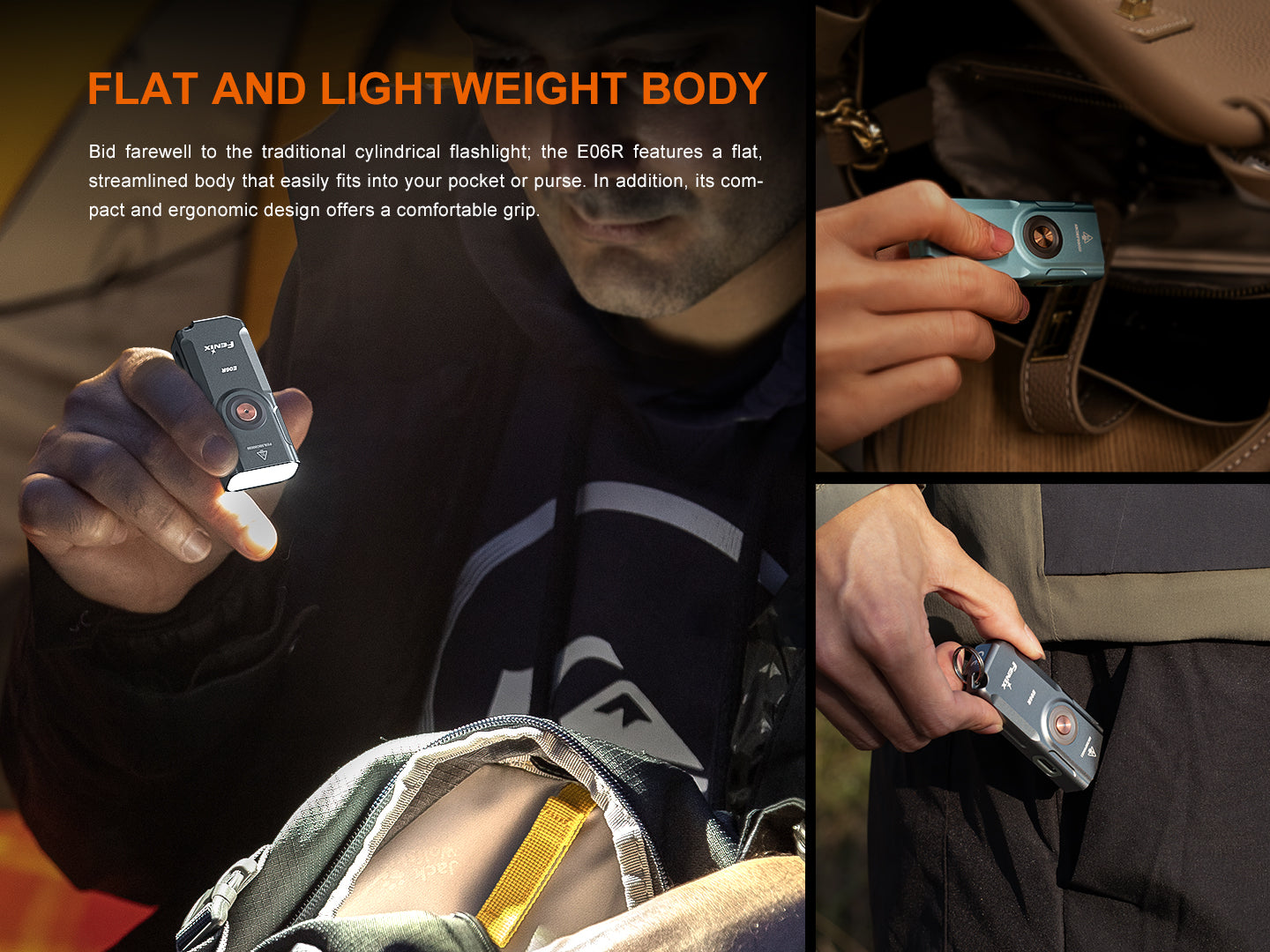 Fenix E06R Keychain Flashlight - Compact, Rechargeable with White, UV, and Red Laser Lights - Perfect for Outdoor, Emergency, and Everyday Carry (EDC)