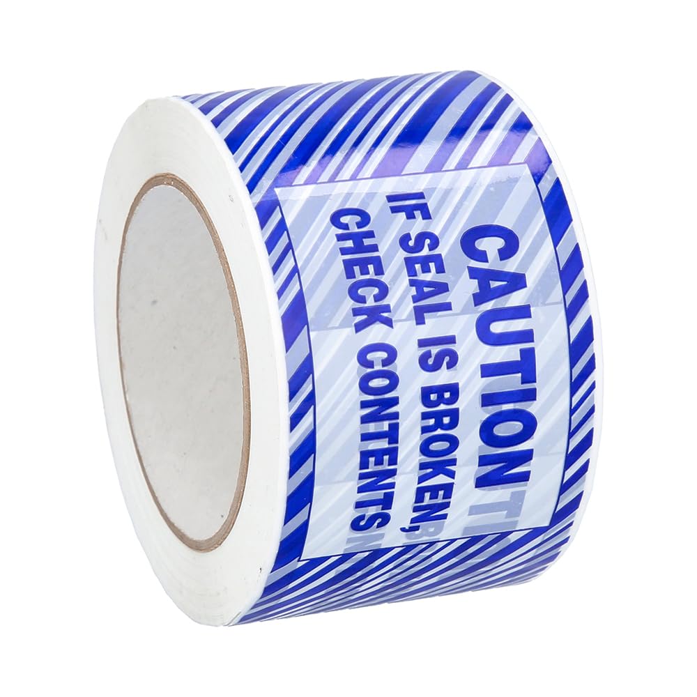 PSBM Tamper Evident Security Tape - 3 Inch x 110 Yards (24 Pack) - Broken Seal Warning in Blue on White & Blue Striped Tape - Ideal for Warehouse, Shipping, and Package Security