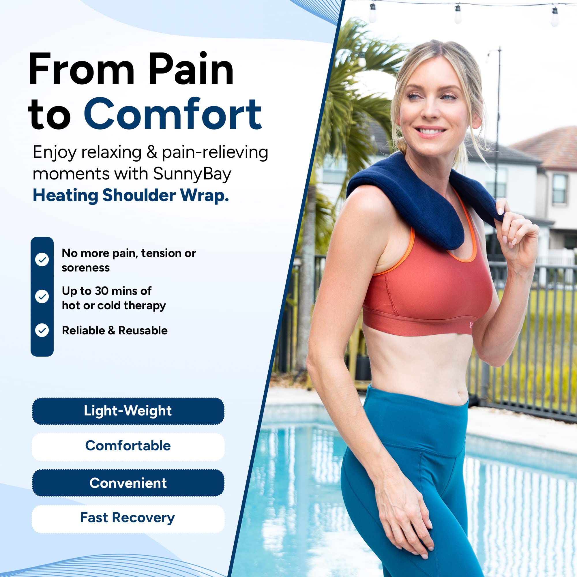 SunnyBay Weighted Microwaveable Heating Pad for Shoulder & Upper Back Pain Relief - Large Navy Blue Flax Seed Wrap with Washable Cover | Perfect for Neck Pain, Muscle Relaxation & Stress Relief at Home or Office