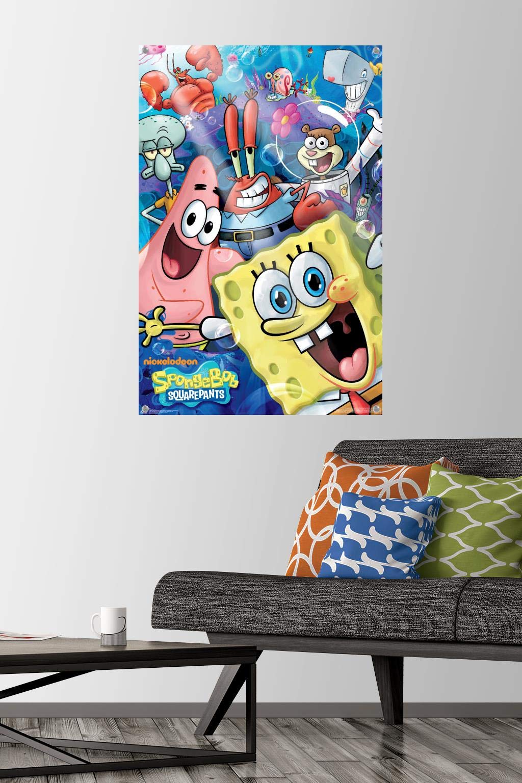 Trends International Nickelodeon SpongeBob SquarePants Joy Wall Poster - 22.37x34 Inch Premium Quality Poster with Push Pins Bundle - Perfect for Kids' Room Decor, Classroom, or Office Wall Art