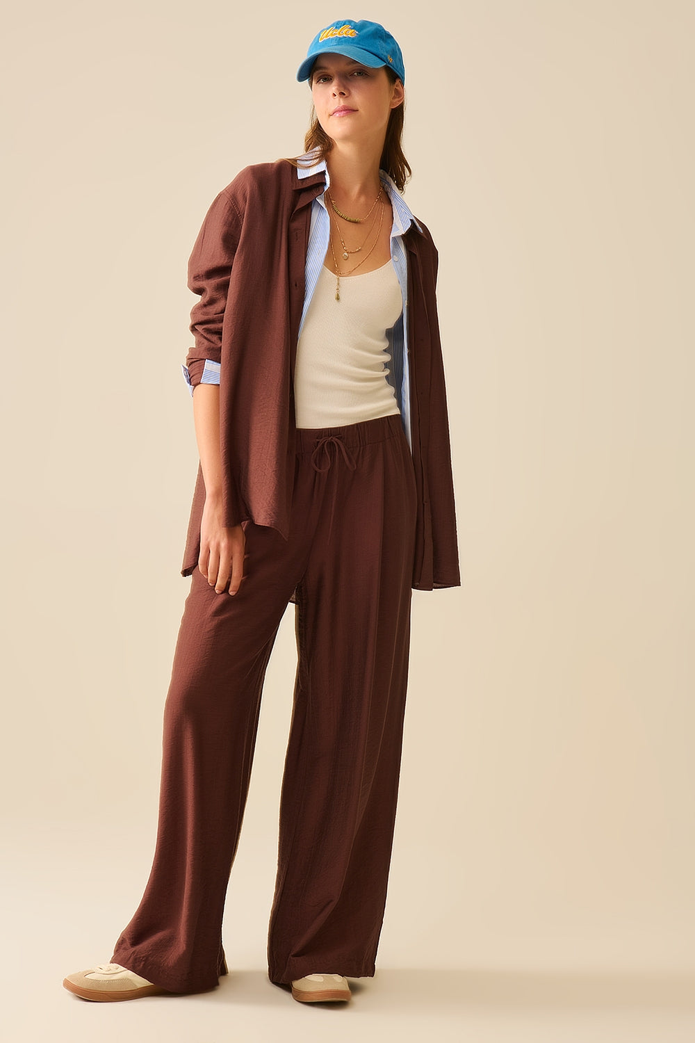 Lightweight Viscose Wide Leg Brown Pants for Women - Comfortable & Stylish for Casual Wear, Office, and Travel
