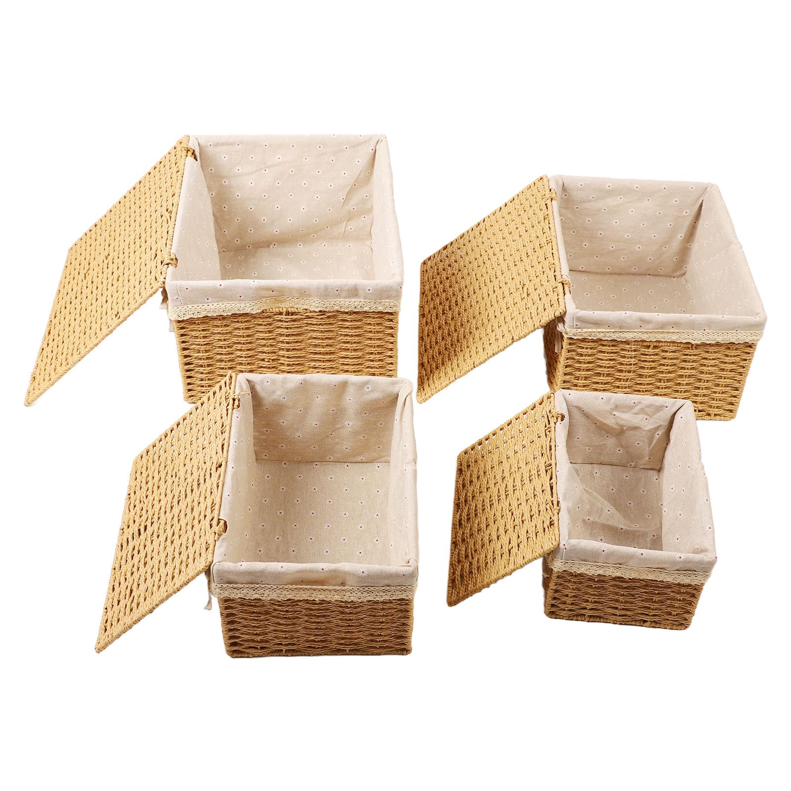 Multifunctional Storage Basket Set - 4Pcs Large Capacity Woven Rope Baskets for Nursery, Desktop & Home Organization | Durable Glass Fiber Weaving | Perfect for Baby Rooms, Office Supplies & Clutter Control