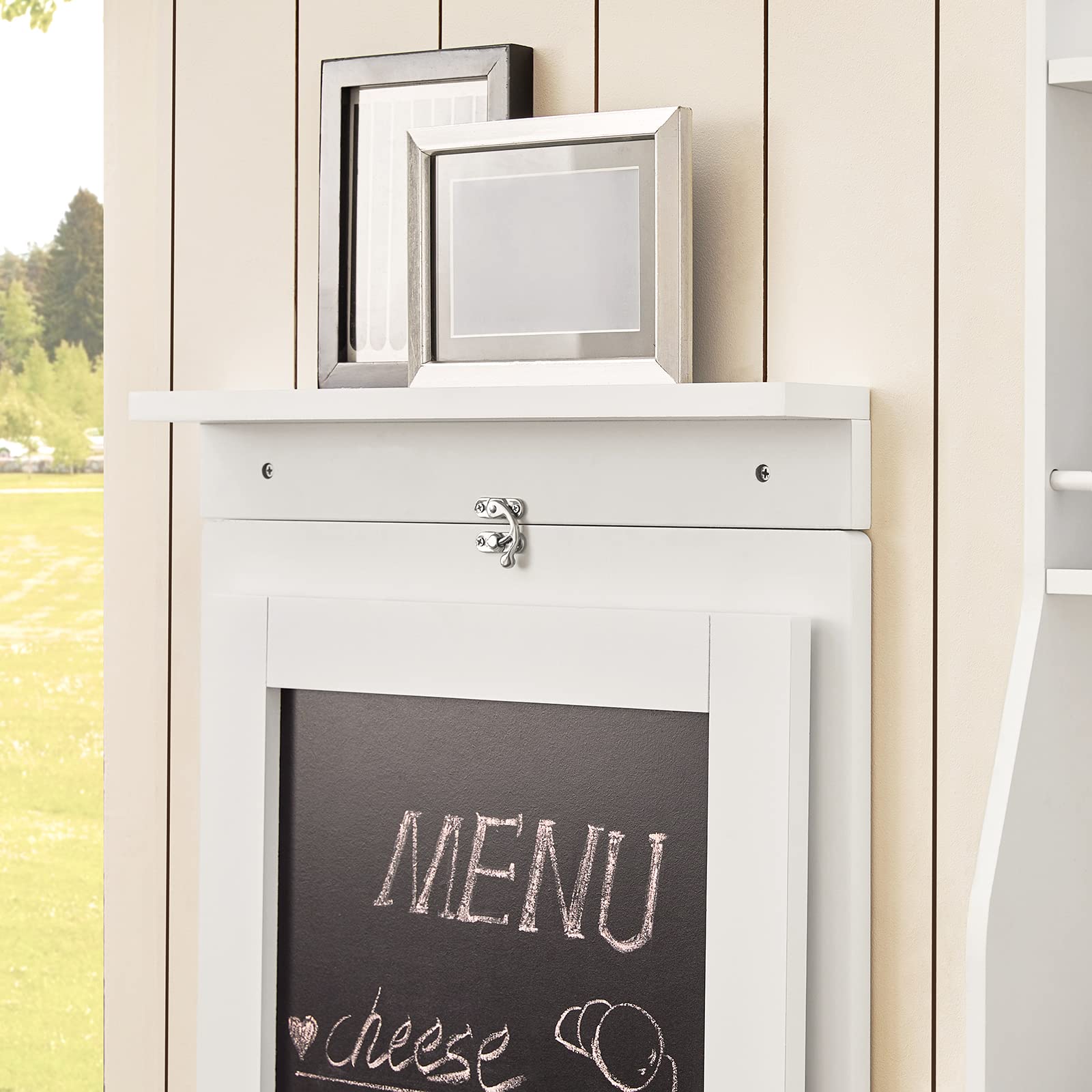 SoBuy Murphy Desk Wall-Mounted Folding Table - Space Saving Floating Desk with Chalkboard for Kitchen, Dining & Home Office - White FWT20-W - Perfect for Small Apartments & Compact Workspaces