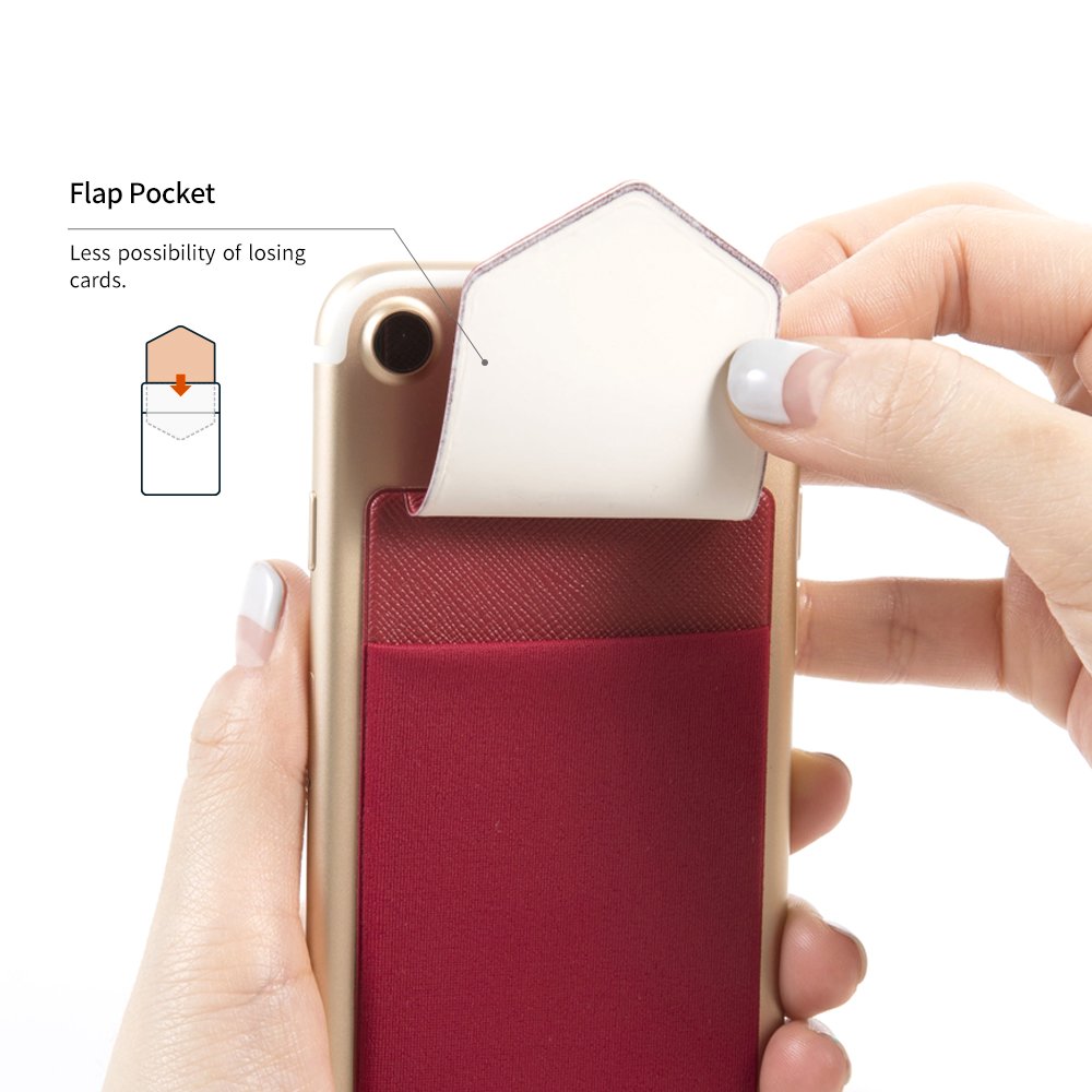 Sinjimoru Stretchy Fabric Phone Wallet - Secure Card Holder for iPhone & Android (Red) | Stick-On Credit Card Case for Back of Phone | Perfect for Travel, Shopping & Everyday Use