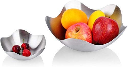 Lotus-Shaped Stainless Steel Fruit Plate & Candy Basket Set - 2 Pack Creative Metal Snack Bowls for Party, Dessert, and Home Storage | Elegant Ceramic Dinnerware & Dip Dishware for Entertaining