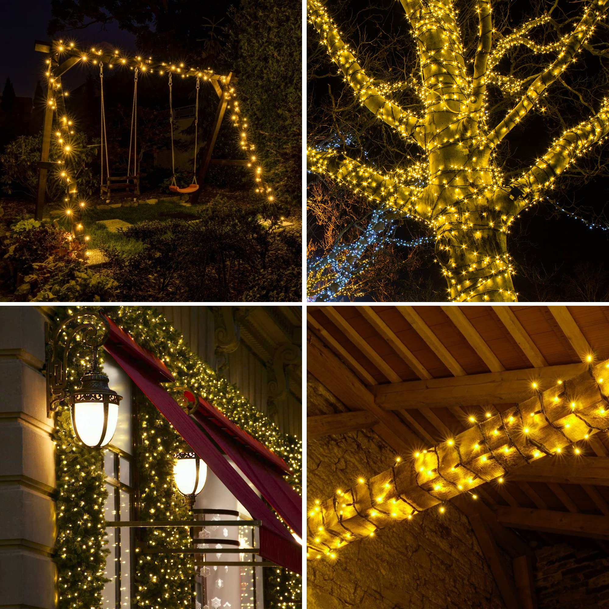 Kemooie 300 LED Christmas Lights - 99FT Connectable Green Wire Tree Lights with 8 Lighting Modes & Timer, Waterproof for Indoor/Outdoor Use - Perfect for Patio, Garden, Wedding & Party Decorations (Warm White)
