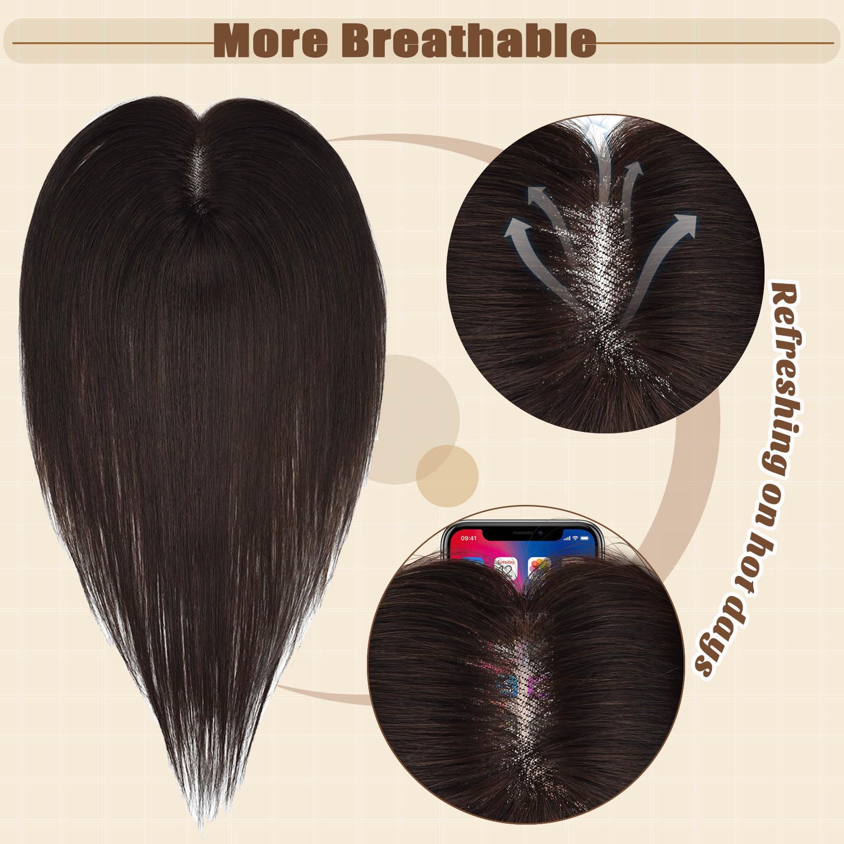 JGS1996 Real Human Hair Toppers for Women - Handmade Lace Base Remy Hair Wiglets for Thinning Hair - No Bangs Clip-in Hair Extensions 14 Inch Dark Brown - Perfect for Daily Wear, Special Occasions & Hair Loss Solutions