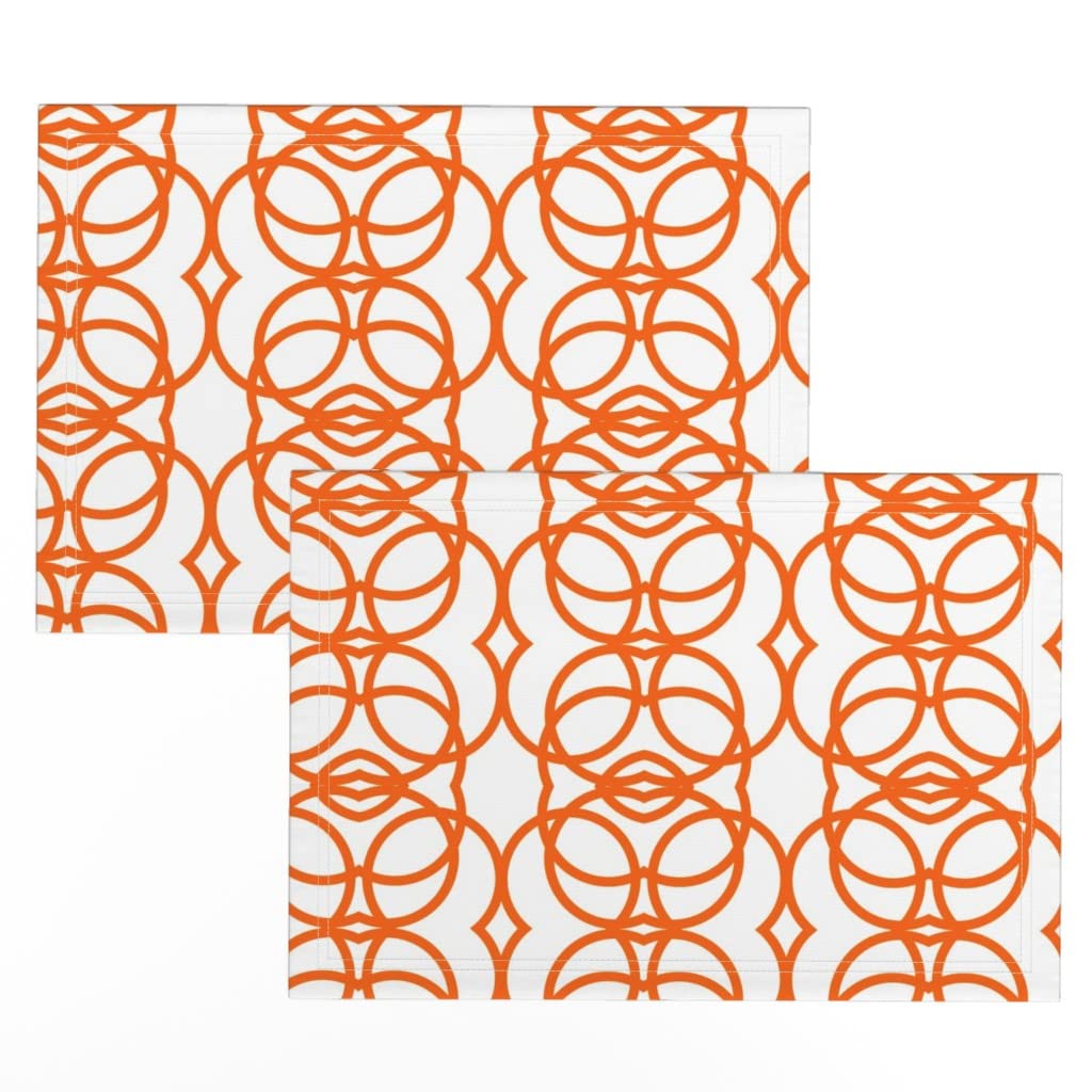Spoonflower Linen Cotton Canvas Placemats Set of 2 - Orange & White Geometric Modern Abstract Print for Dining Table Decor, Kitchen, and Party Settings
