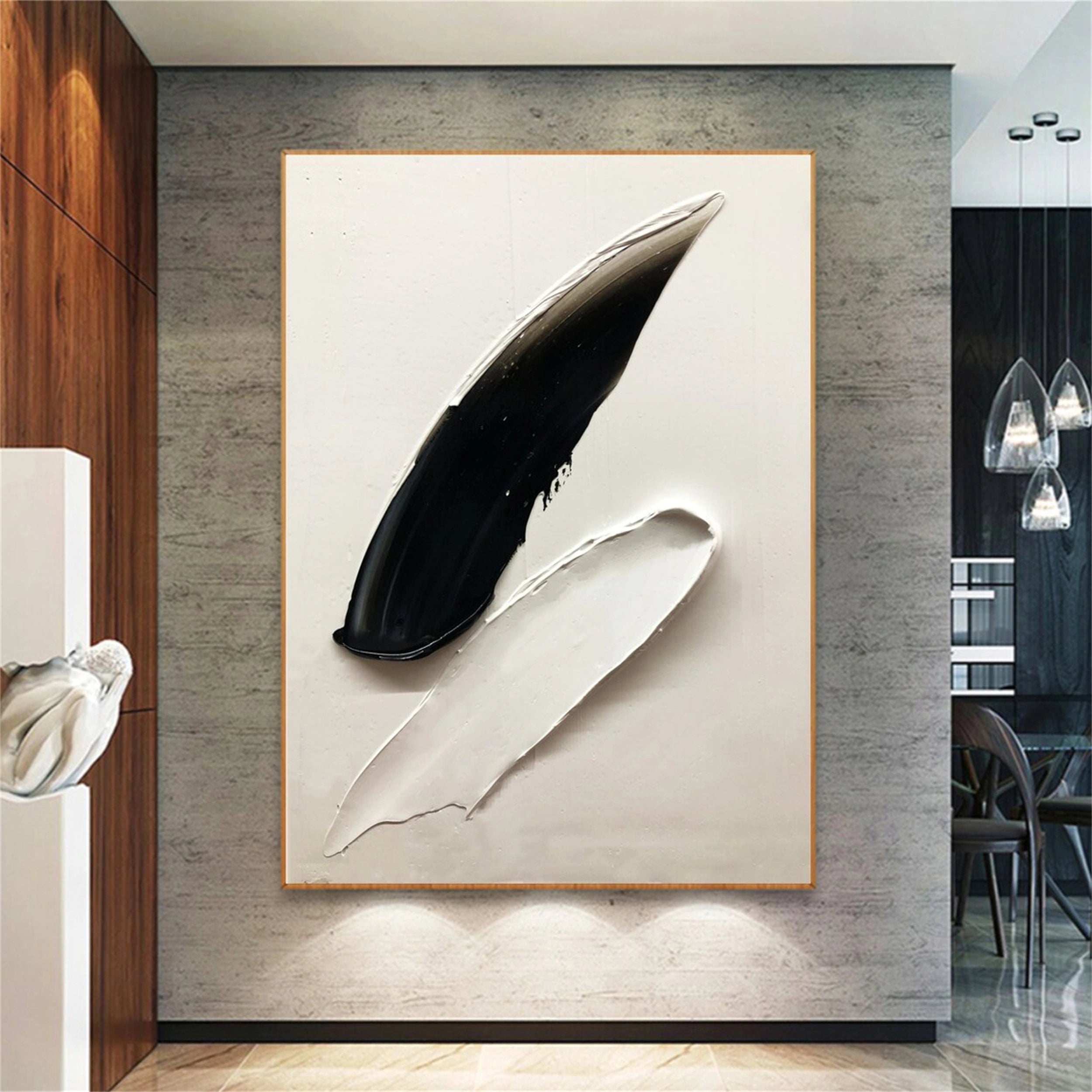 White & Black Minimalist Textured Abstract Painting Canvas Wall Art - Modern Home Decor for Living Room, Bedroom & Office #MM137