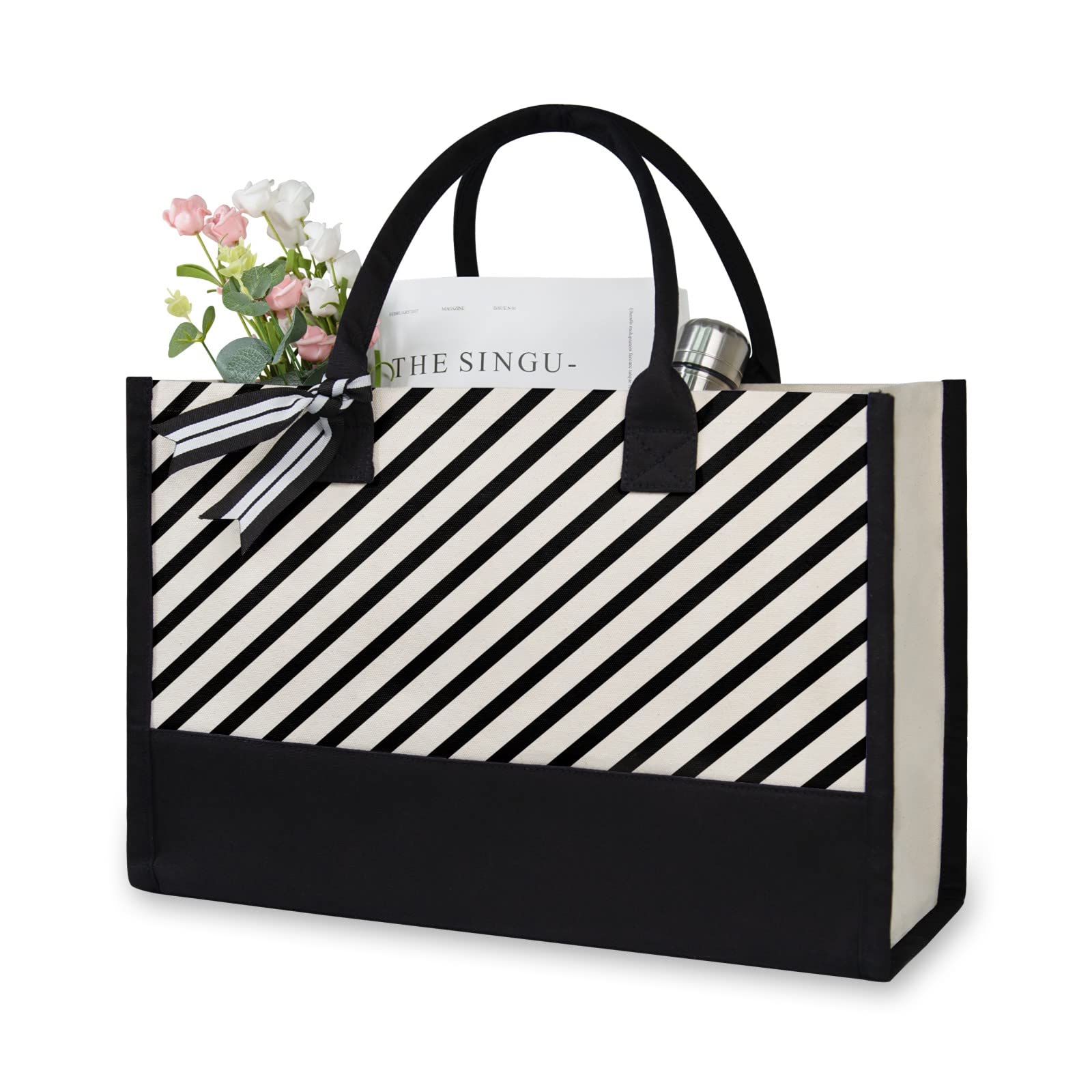TOPDesign Women's Canvas Beach Tote Bag - Large Vacation Travel Weekender for Weekend Getaways, Holidays & Short Trips - Personalized Gift Idea for Her Birthday, Friend Present | Perfect for Beach Days, Poolside Lounging & Summer Travel