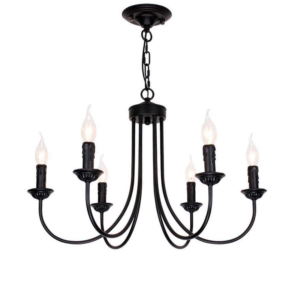 European Vintage Chandeliers - Luxury Black Painted Iron 6-Light Ceiling Pendant Lamp for Dining Room, Living Room & Bedroom | Elegant Hanging Light Fixture for Home Decor, Wedding Venues & Restaurant Lighting