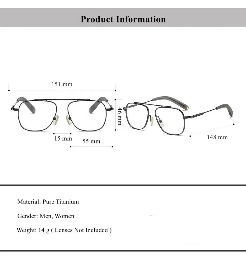 Unisex Titanium Full Rim Square Eyeglasses 44105 - Stylish & Durable for Men & Women - Perfect for Reading, Work & Fashion Accessories