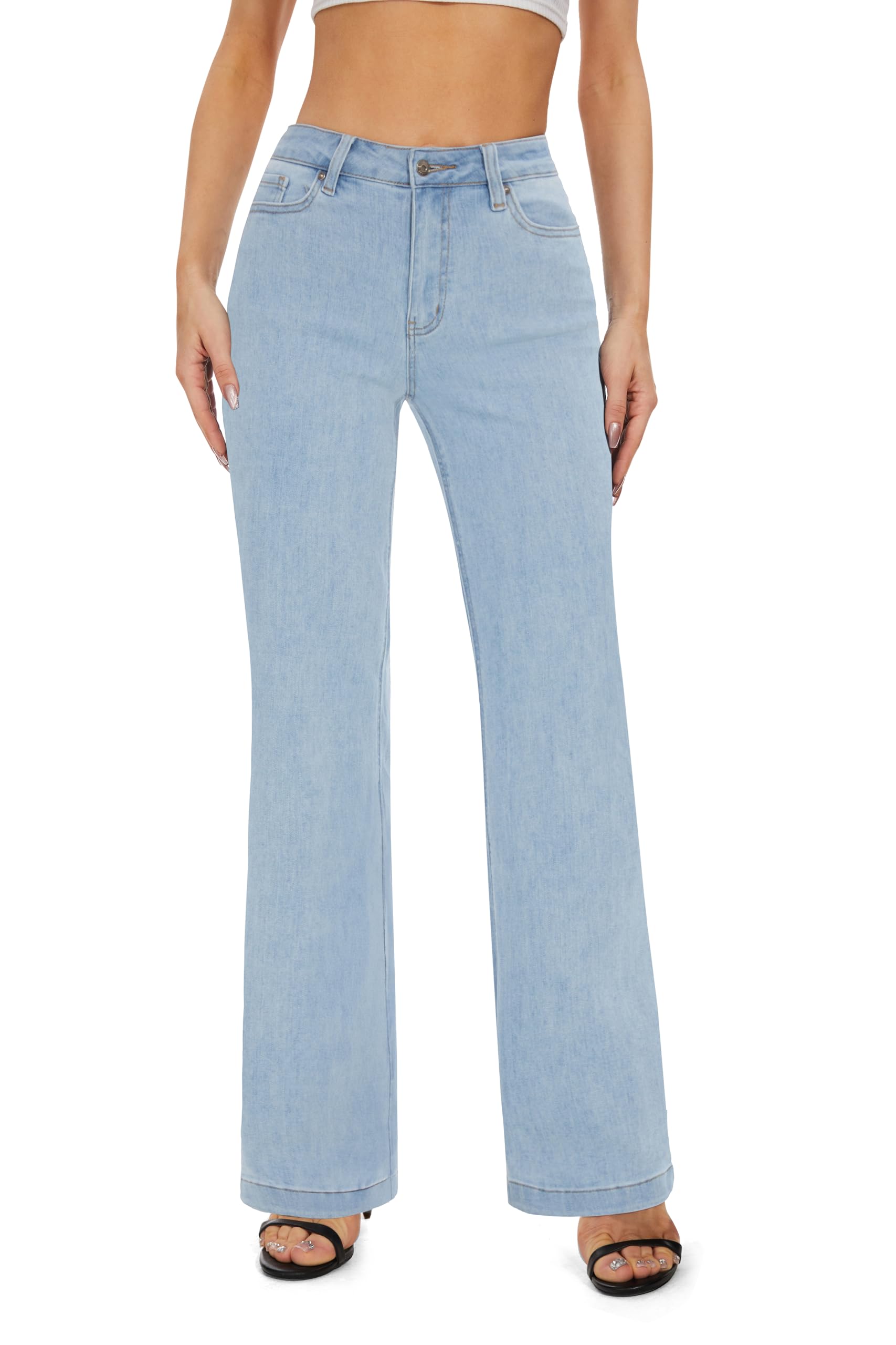 FLYING BANANA Women's High Waisted Wide Leg Baggy Stretch Denim Jeans - Comfortable Vintage Style Denim Pants for Casual Wear, Street Fashion & Everyday Outfits