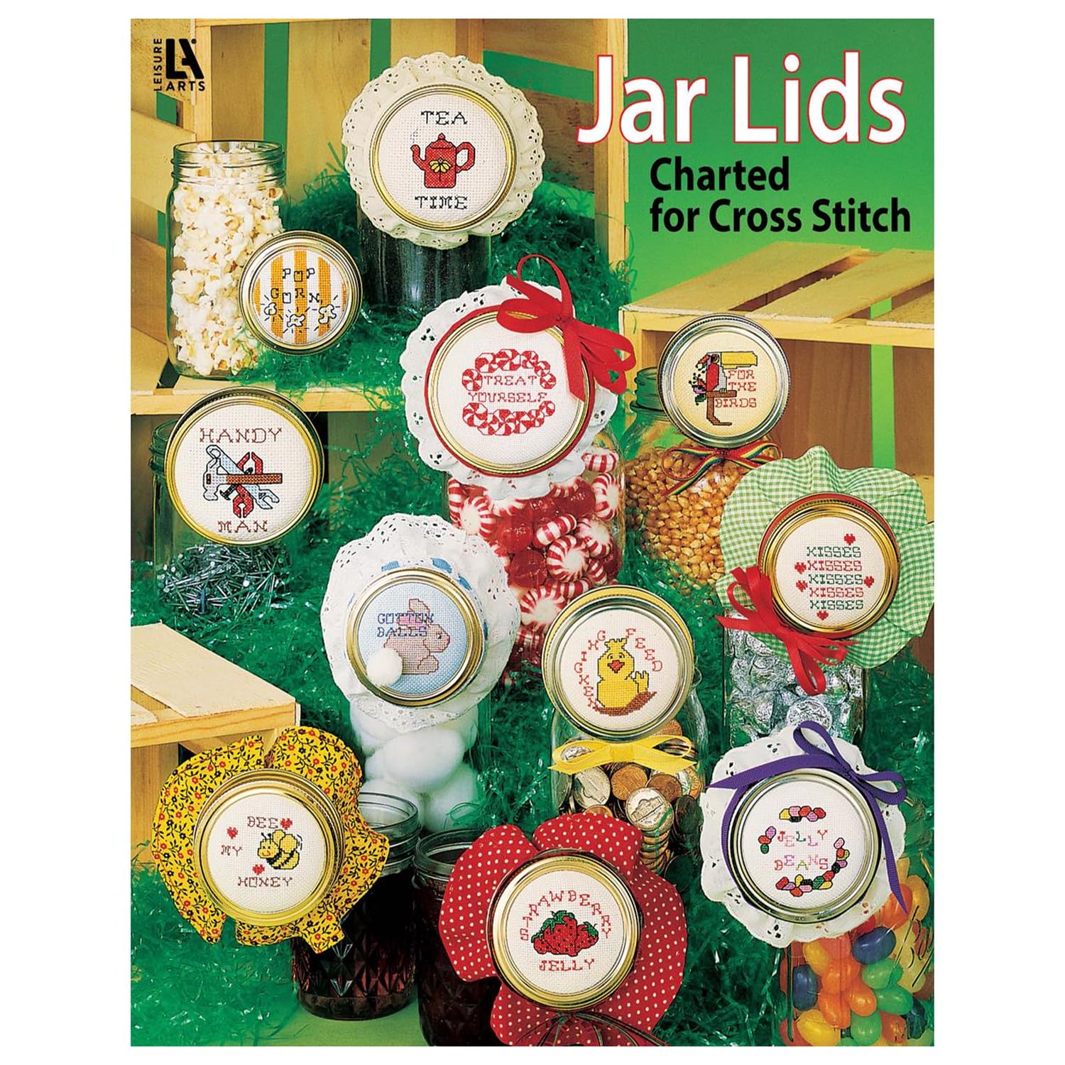 Leisure Arts Cross Stitch Book with Jar Lids - Premium Cross Stitch Patterns & Design Books for DIY Craft Projects | Perfect for Home Decor, Gift Making & Needlework Enthusiasts