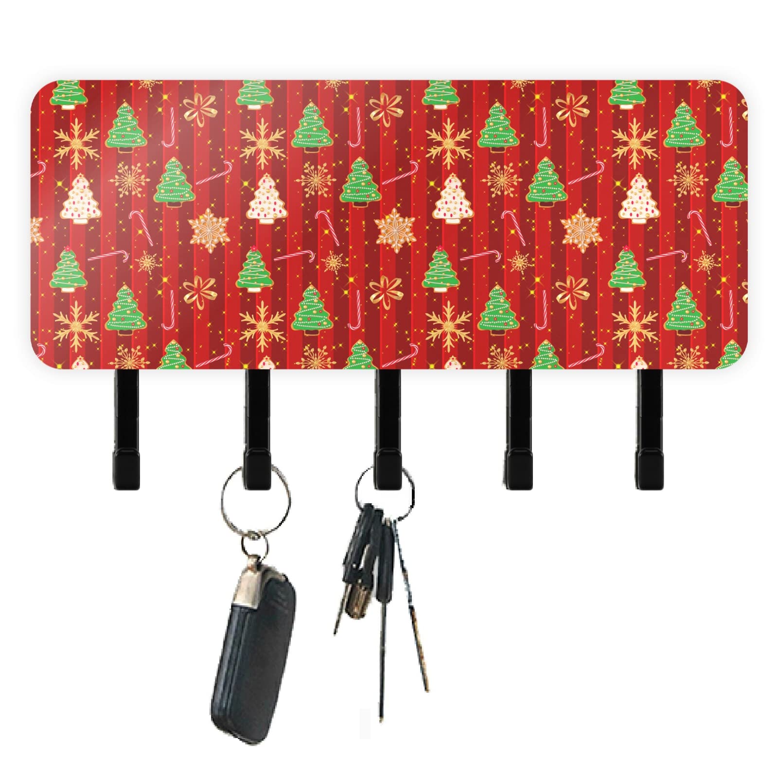 Christmas Gingerbread Snowflakes Key Holder - Wall Mounted Key Organizer with 5 Hooks - Key Rack for Entryway, Hallway & Home Decor (7.1