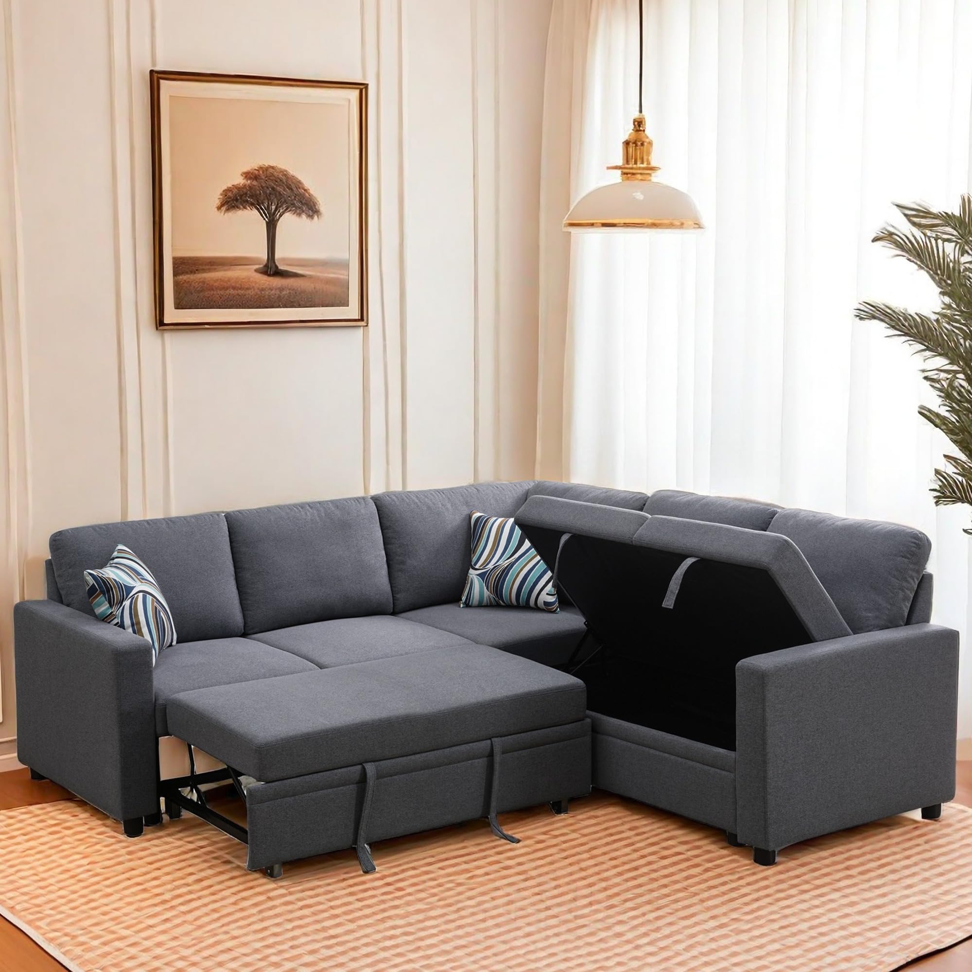 Convertible Sleeper Sofa Bed with Storage & Reversible Chaise - L-Shaped Sectional Couch with Armrests for Living Room, Apartment, Bedroom & Office - Perfect for Small Spaces, Guest Accommodation & Multi-Functional Furniture Needs