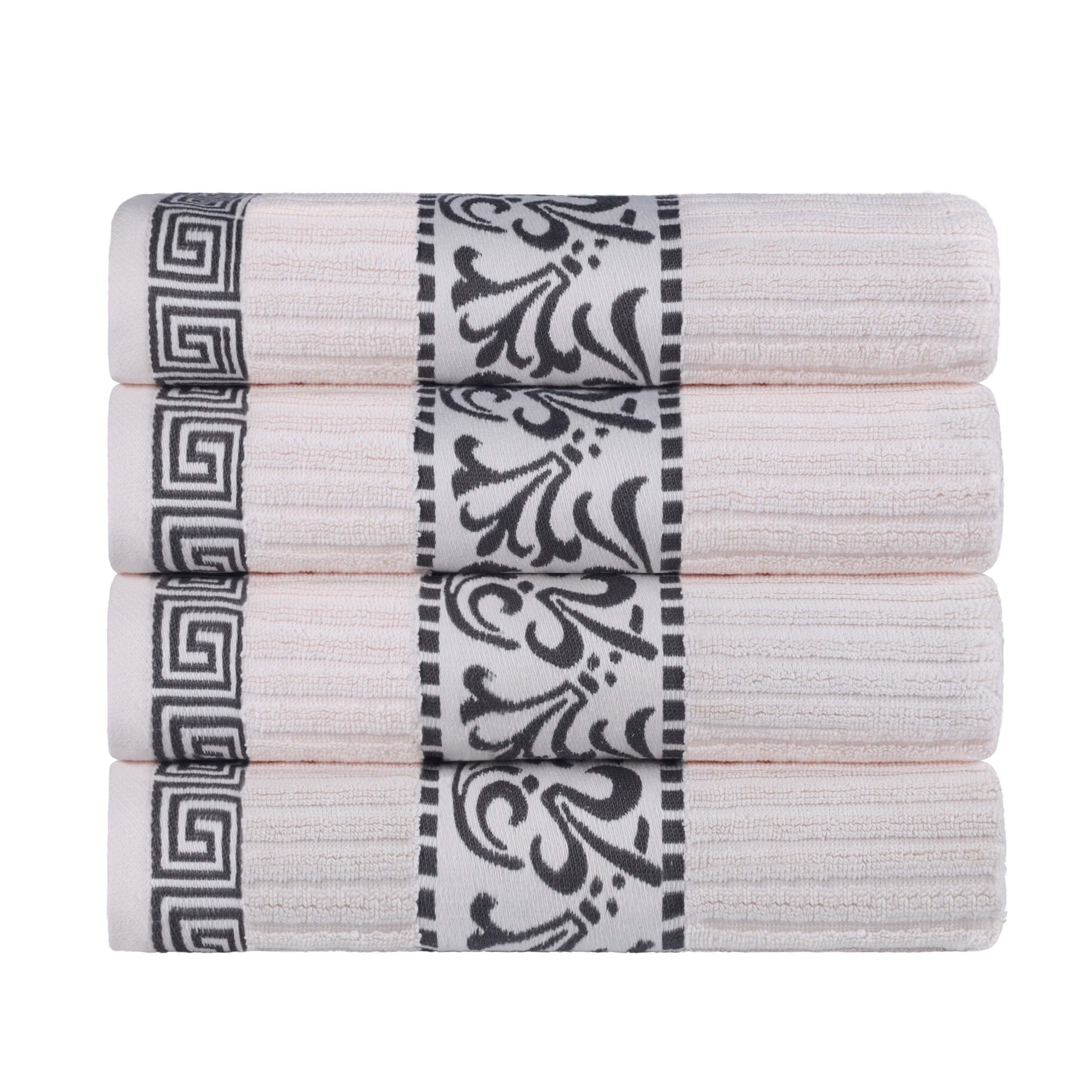 Premium Athens Cotton Greek Scroll & Floral 4-Piece Bath Towel Set - Soft & Absorbent for Spa, Bathroom & Guest Room Decor