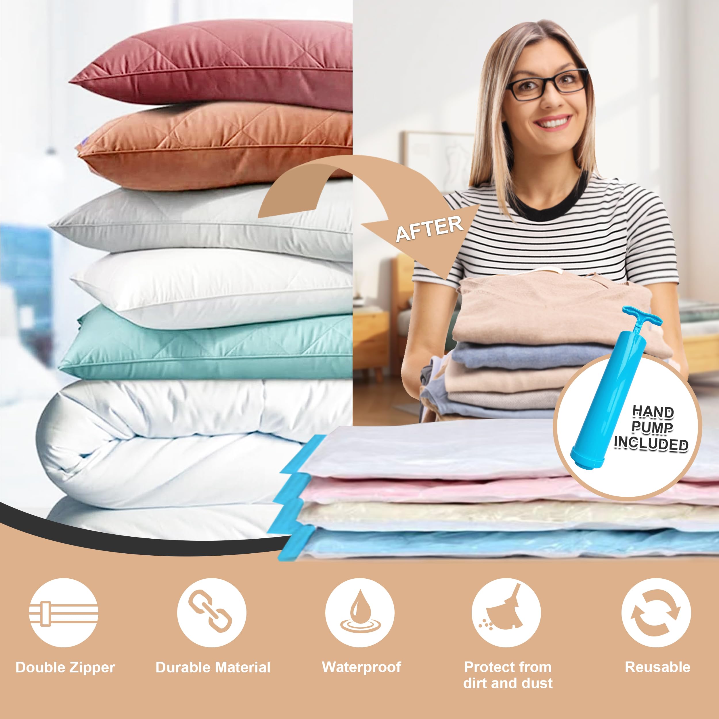 20-Pack Vacuum Storage Bags with Hand Pump - Space Saving Vacuum Sealed Bags for Clothes, Comforters & Blankets (4 Jumbo/4 Large/4 Medium/8 Small) | Perfect for Seasonal Storage, Travel & Home Organization