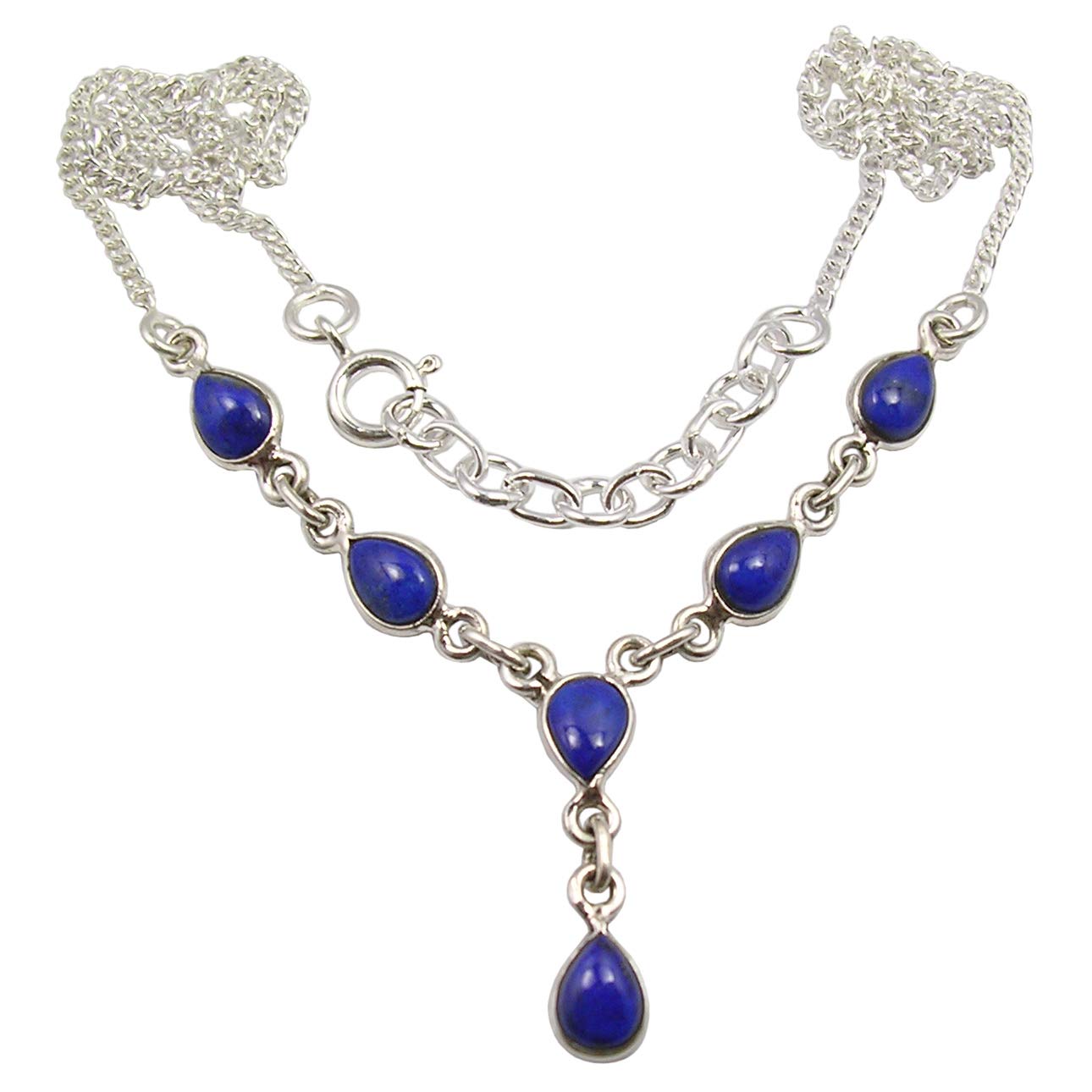 Solid Sterling Silver Navy Blue Drop Lapis Lazuli Chain Necklace 18.7 Inch - Elegant Jewelry Gift for Women, Perfect for Christmas, Parties & Special Occasions