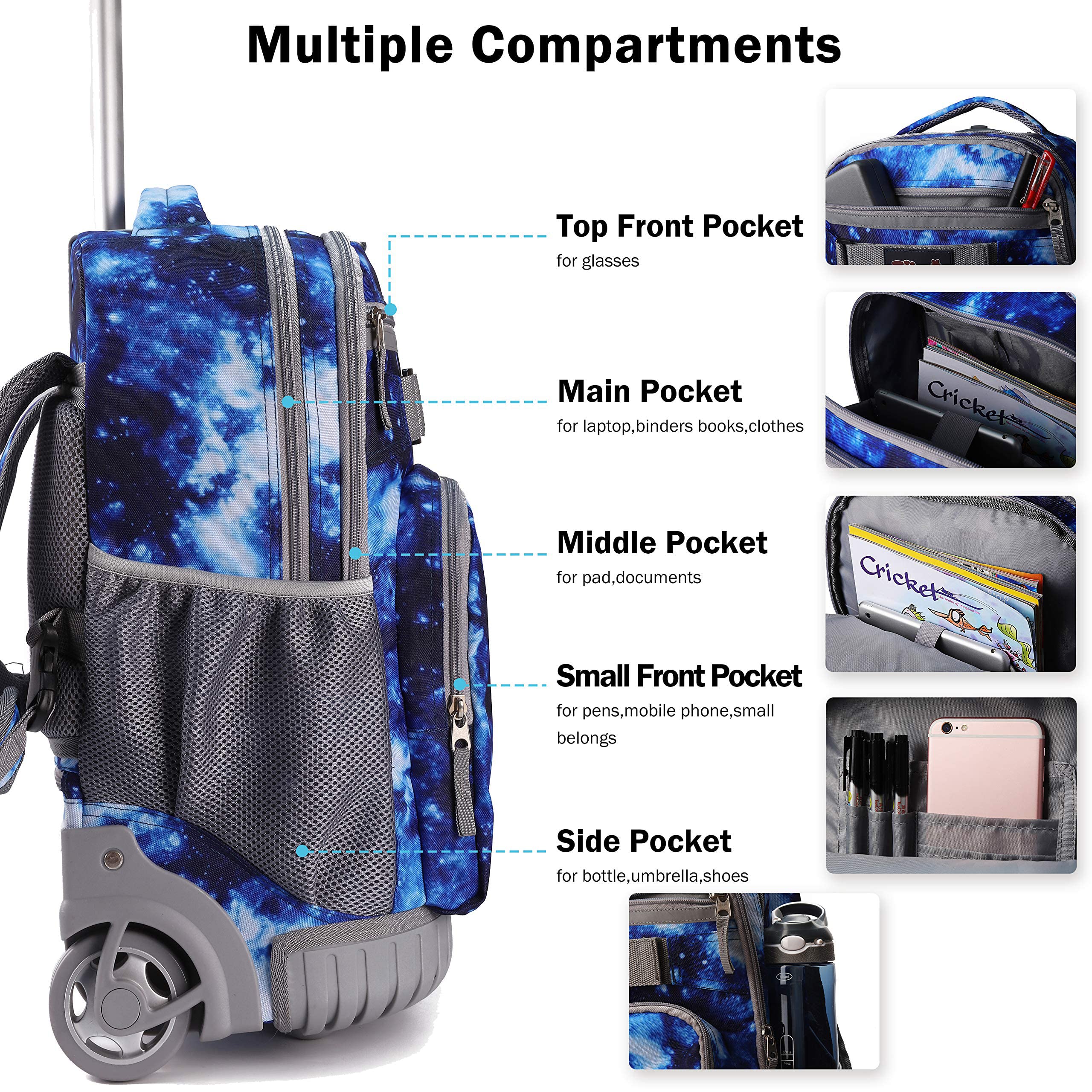 Tilami 18 Inch Rolling Backpack with Wheels - Lightweight Wheeled Backpack for School, College, Travel - Perfect for Students, Boys & Girls - Ideal for Commuting, Campus Life & Weekend Getaways
