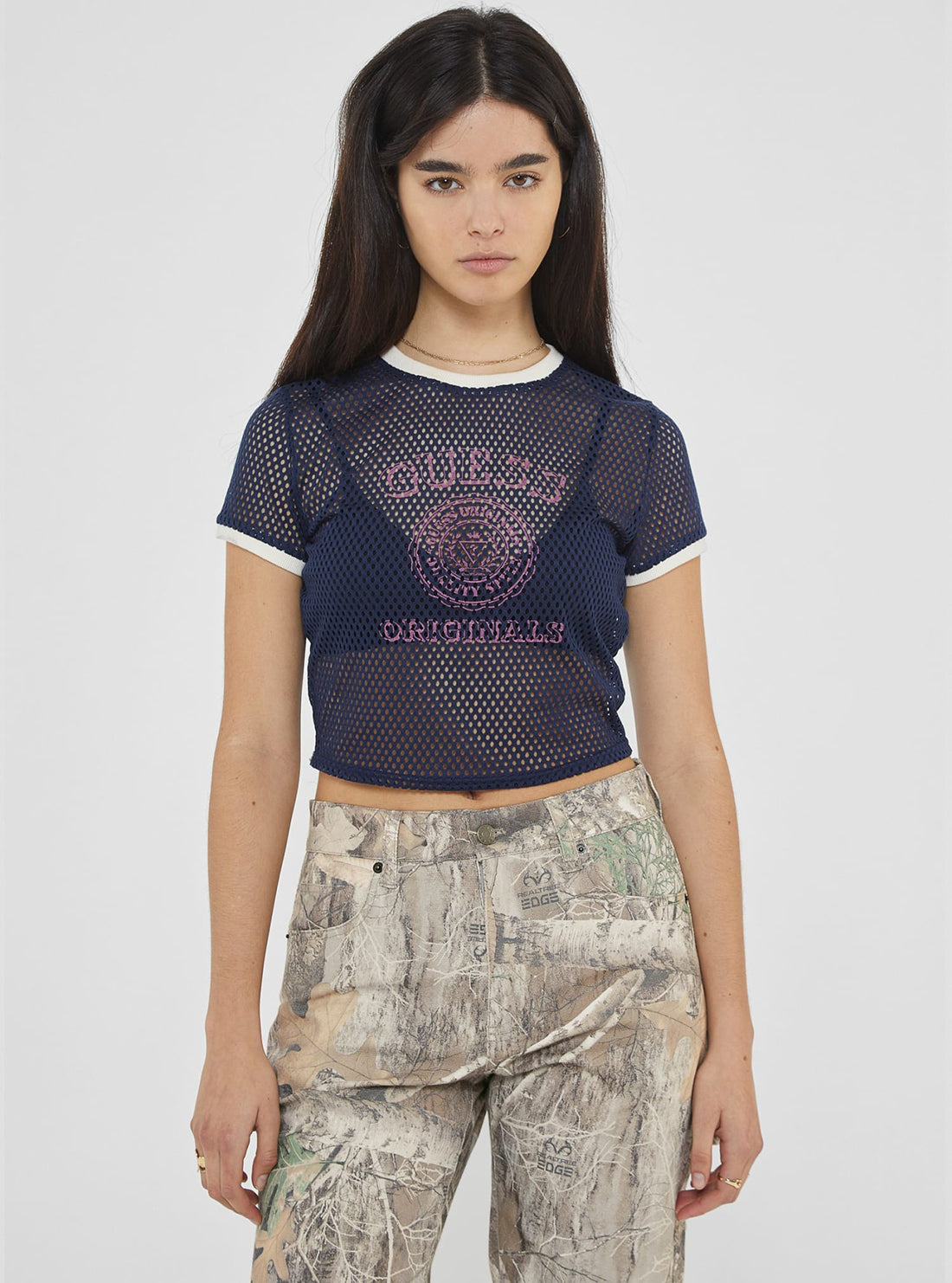 Guess Originals Navy Jersey Top for Women - Stylish & Comfortable Casual Wear for Everyday Outfits & Layering