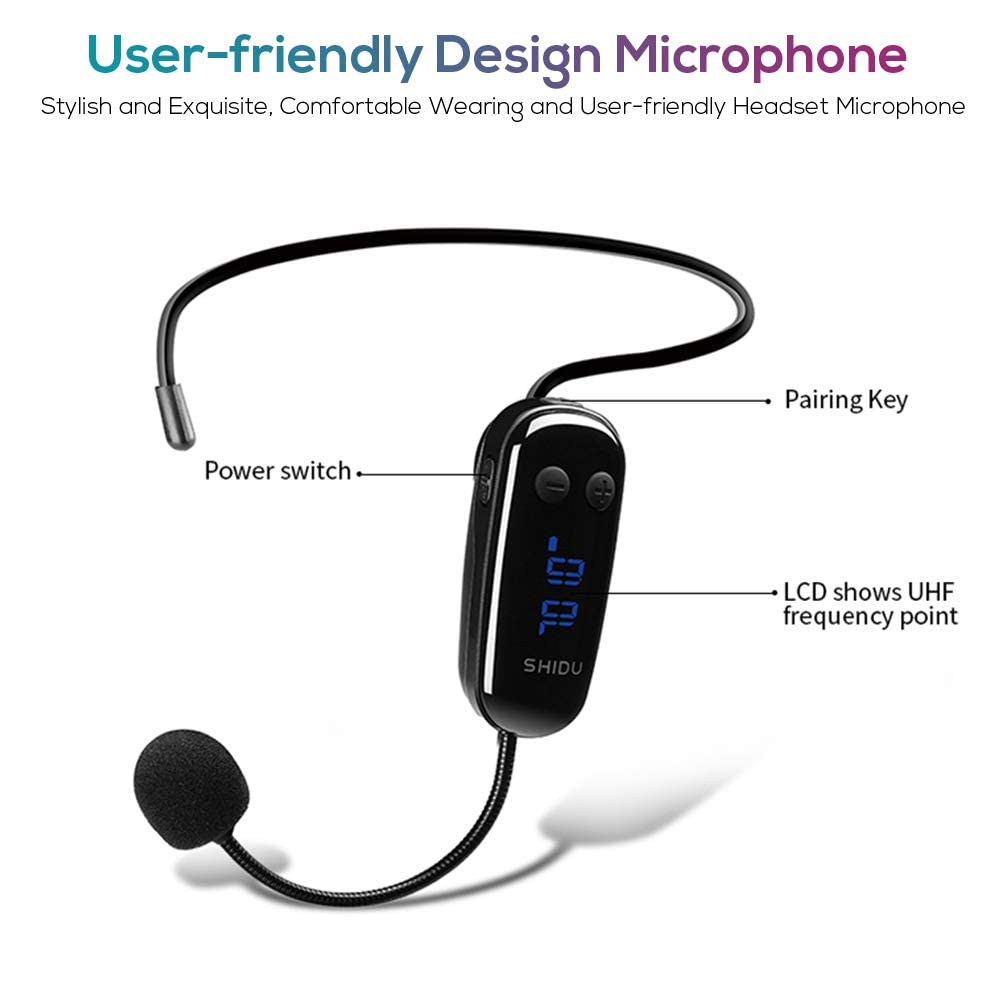 SHIDU 10W Rechargeable Wireless Voice Amplifier with UHF Microphone Headset - Portable PA System for Teachers, Coaches, Tour Guides | Ideal for Yoga Classes, Outdoor Activities & Classroom Presentations