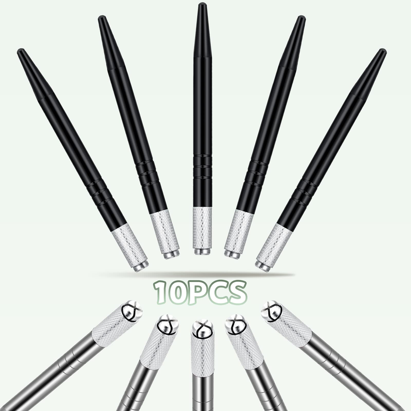 10-Piece Microblading Pen Set - Manual Eyebrow Microblade Tools with Aluminum Handles (Silver & Black) - Professional Salon-Grade Makeup Supplies for Perfect Eyebrow Shaping & Tattooing