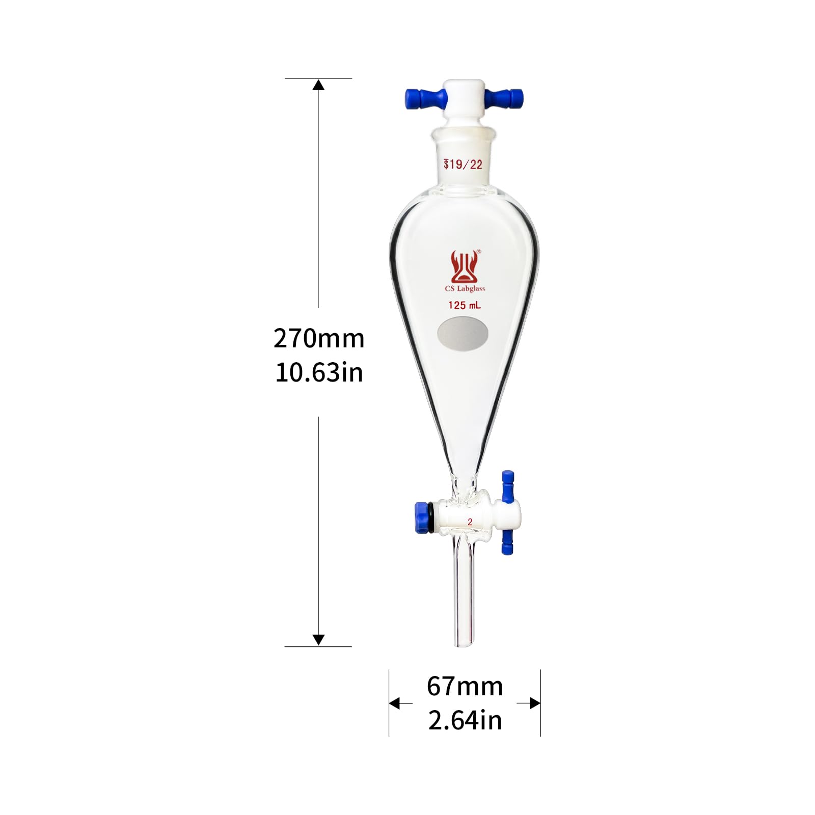 125ml Heavy Wall Borosilicate Glass Separatory Funnel with 19/22 Joint & 2mm PTFE Stopcock - Laboratory Grade for Chemical Extraction, Liquid Separation - Ideal for Chemistry Labs, Research, and Essential Oil Distillation