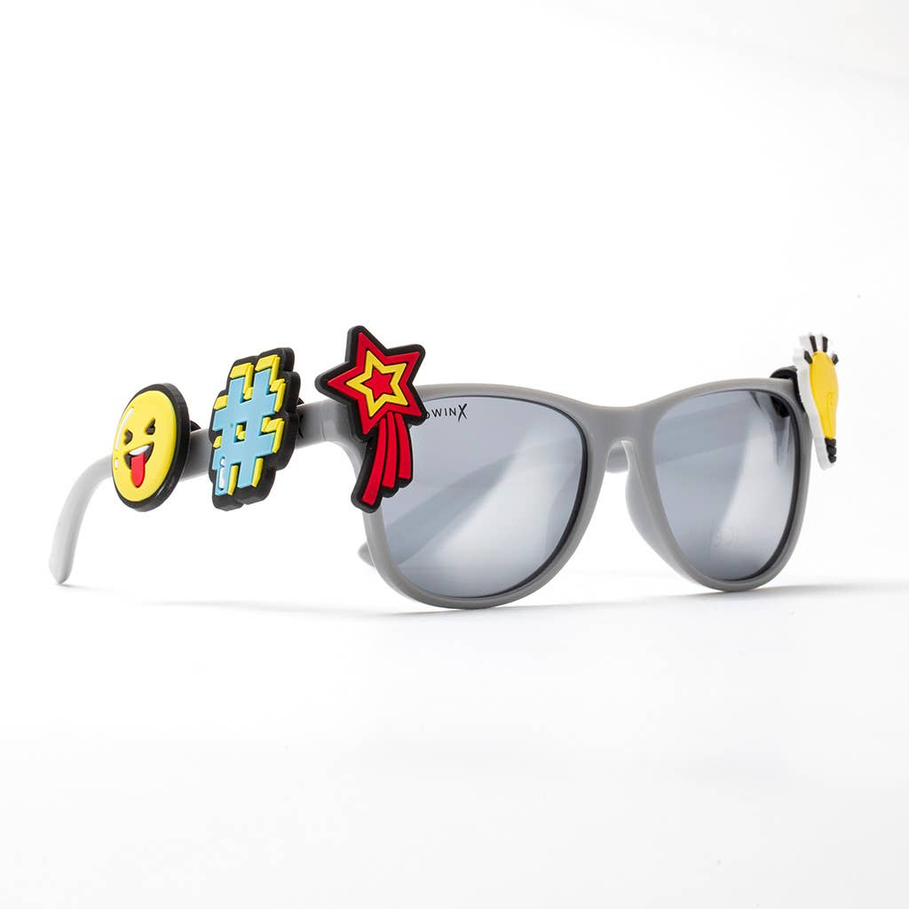 Kids' Grey Sunglasses & Charm Kit - Stylish UV Protection for Boys & Girls | Perfect for Outdoor Play, Beach Trips & Fashion Accessories