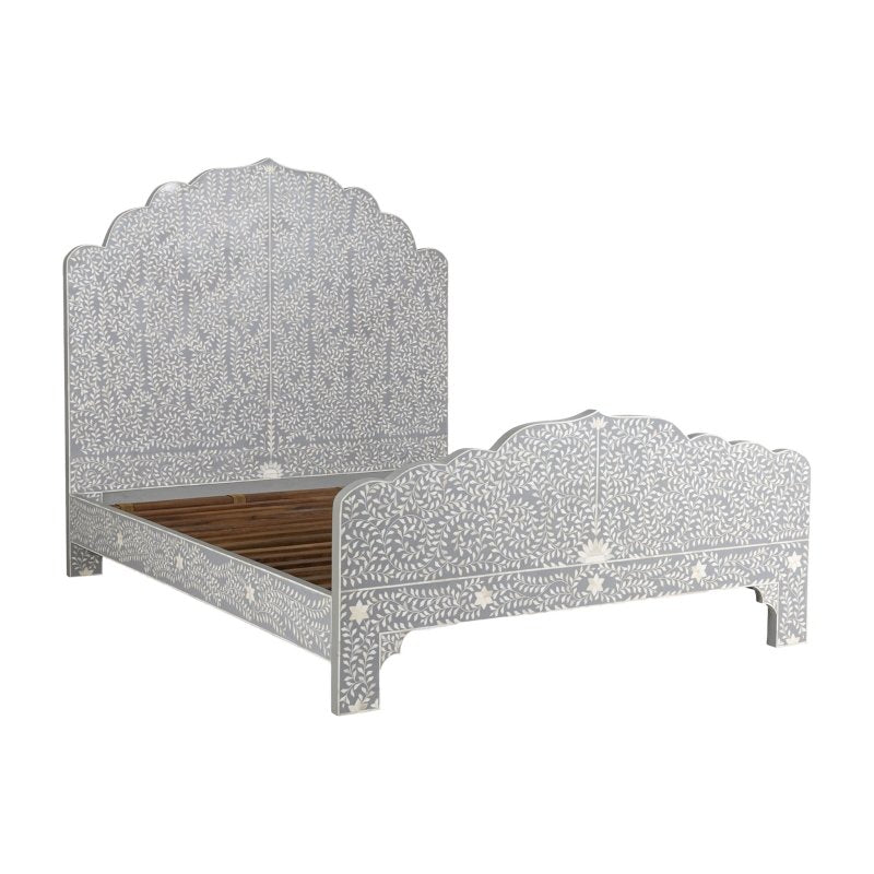 Handmade Mother of Pearl and Bone Inlay Maharaja Style King Size Bed - Luxury Bedroom Furniture for Master Suite, Guest Room, or Hotel Decor