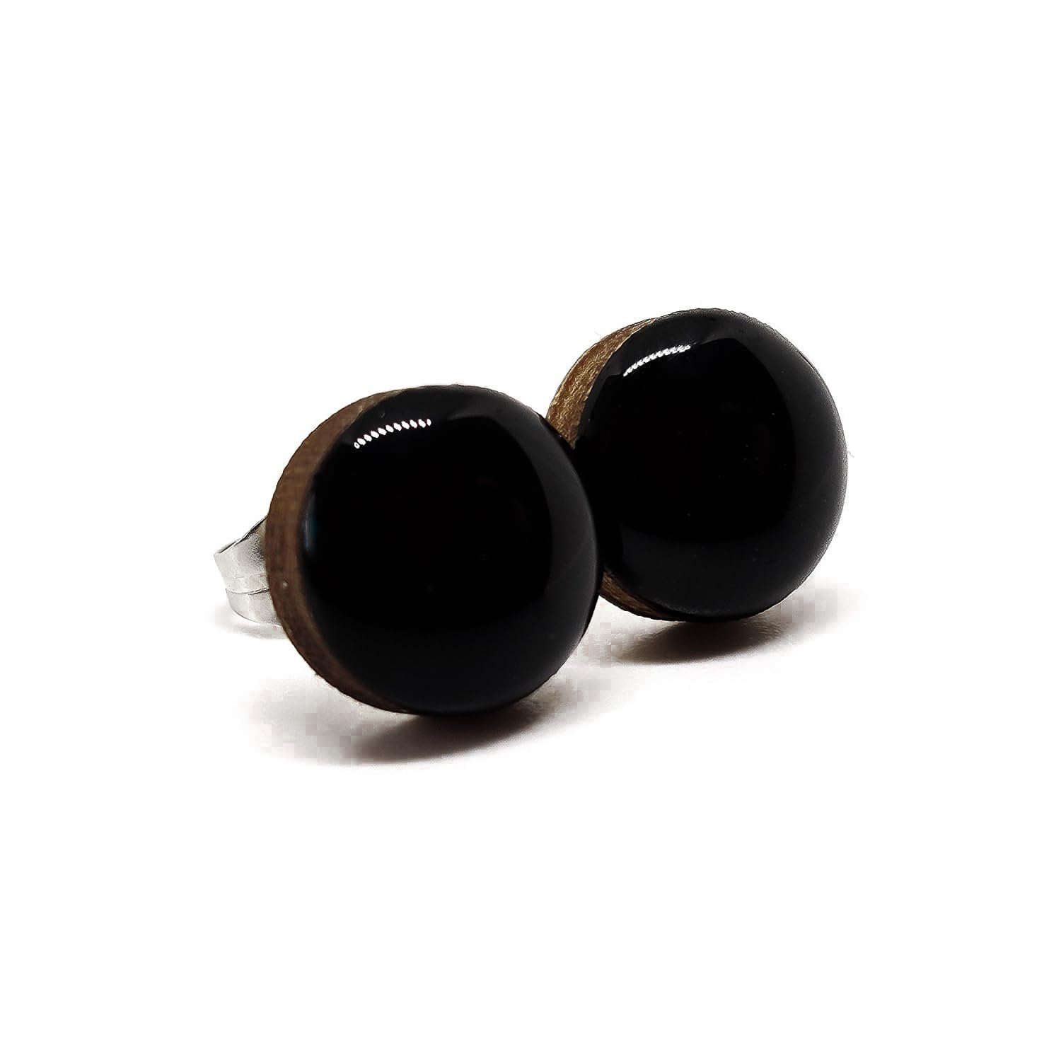 Black Stainless Steel Stud Earrings for Women & Men - 10mm Round Hypoallergenic Earrings for Sensitive Ears - Handmade Color Dot Studs - Perfect for Everyday Wear, Gifts & Special Occasions
