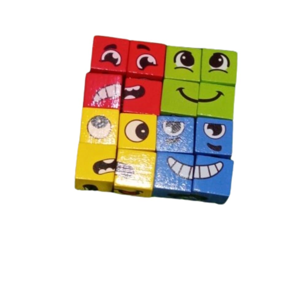 Emotional Learning Wooden Cube Game for Kids – 16 Face Changing Expression Cubes & 72 Challenge Cards – Educational Logic Puzzle with Interactive Bell – Perfect for Preschool Classroom & Family Game Night