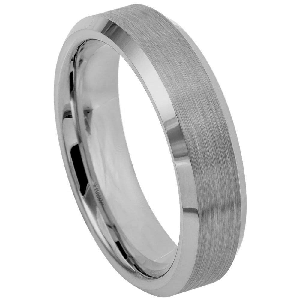 Tungsten Brushed Center High Polish Beveled Edge Band Ring for Men - Durable Wedding Band, Anniversary Ring, Fashion Statement Jewelry - Perfect for Everyday Wear, Special Occasions & Gifts
