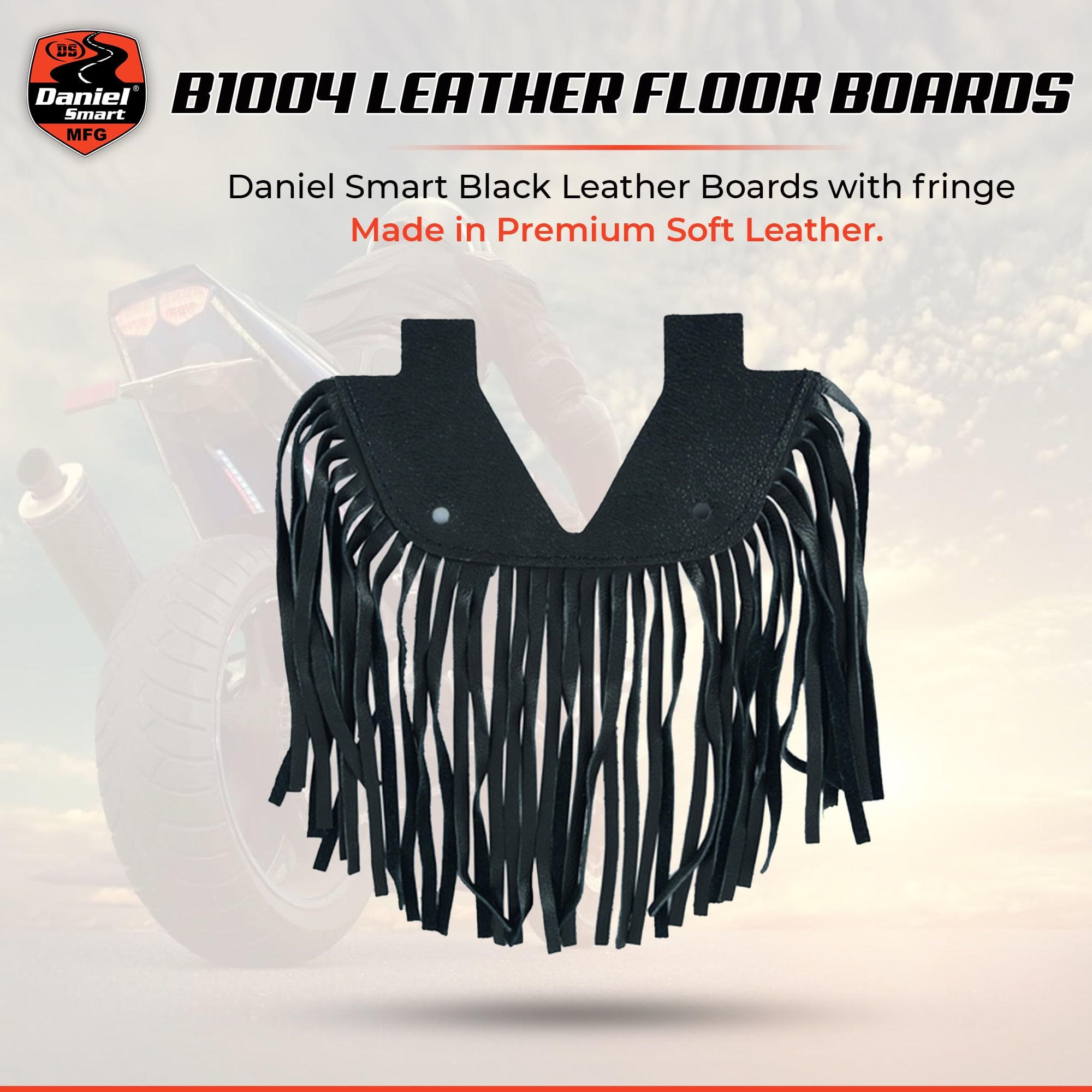 Durable Black Leather Motorcycle Foot Pedals with Fringe - Universal Fit for Cruisers & Choppers